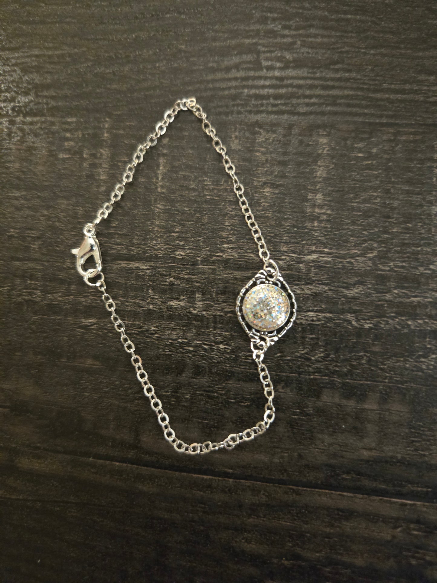 Silver Druzy Bracelet – Sparkling Round Bracelet with Adjustable Chain – Elegant Minimalist Jewelry