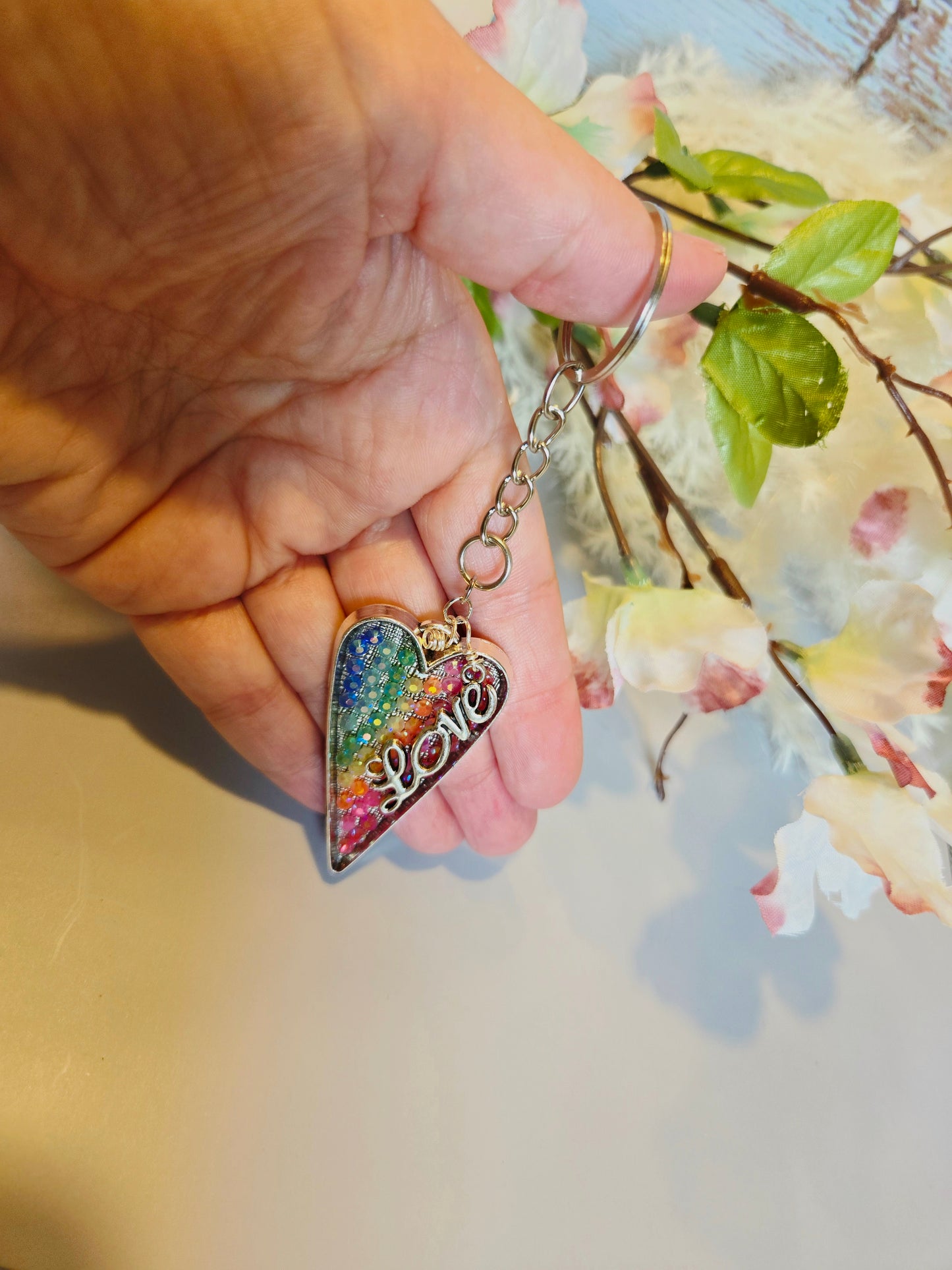 Rainbow Heart Keychain - Handmade