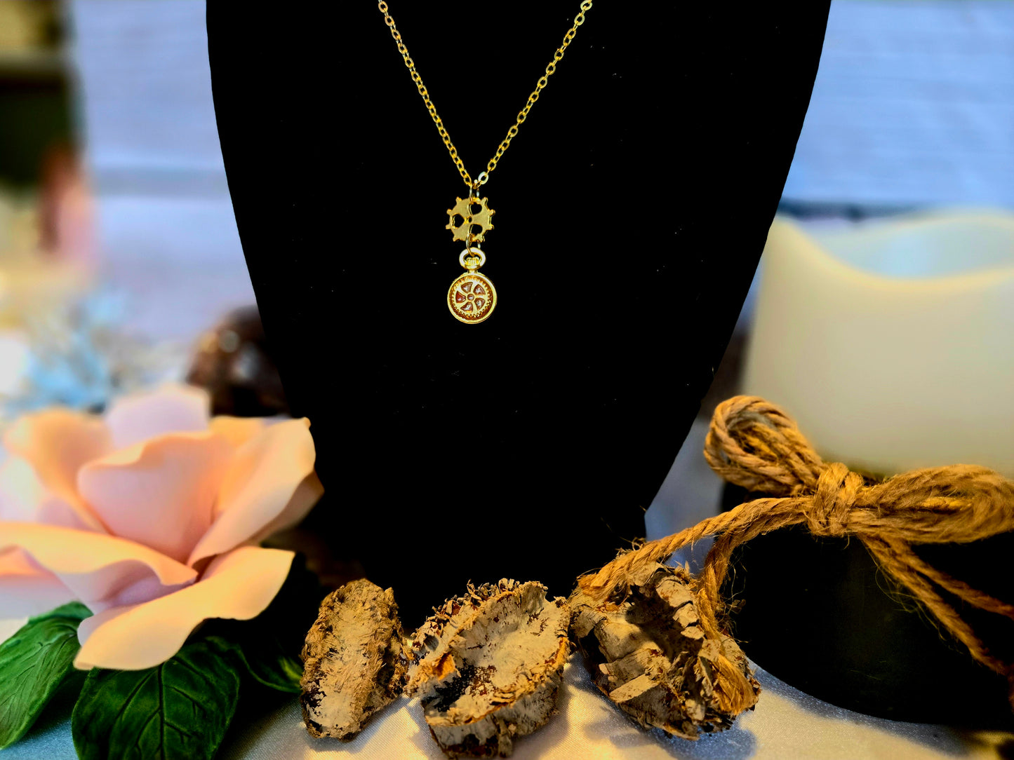 Gold Steampunk Gear Necklace: Vintage Pocket Watch Pendant