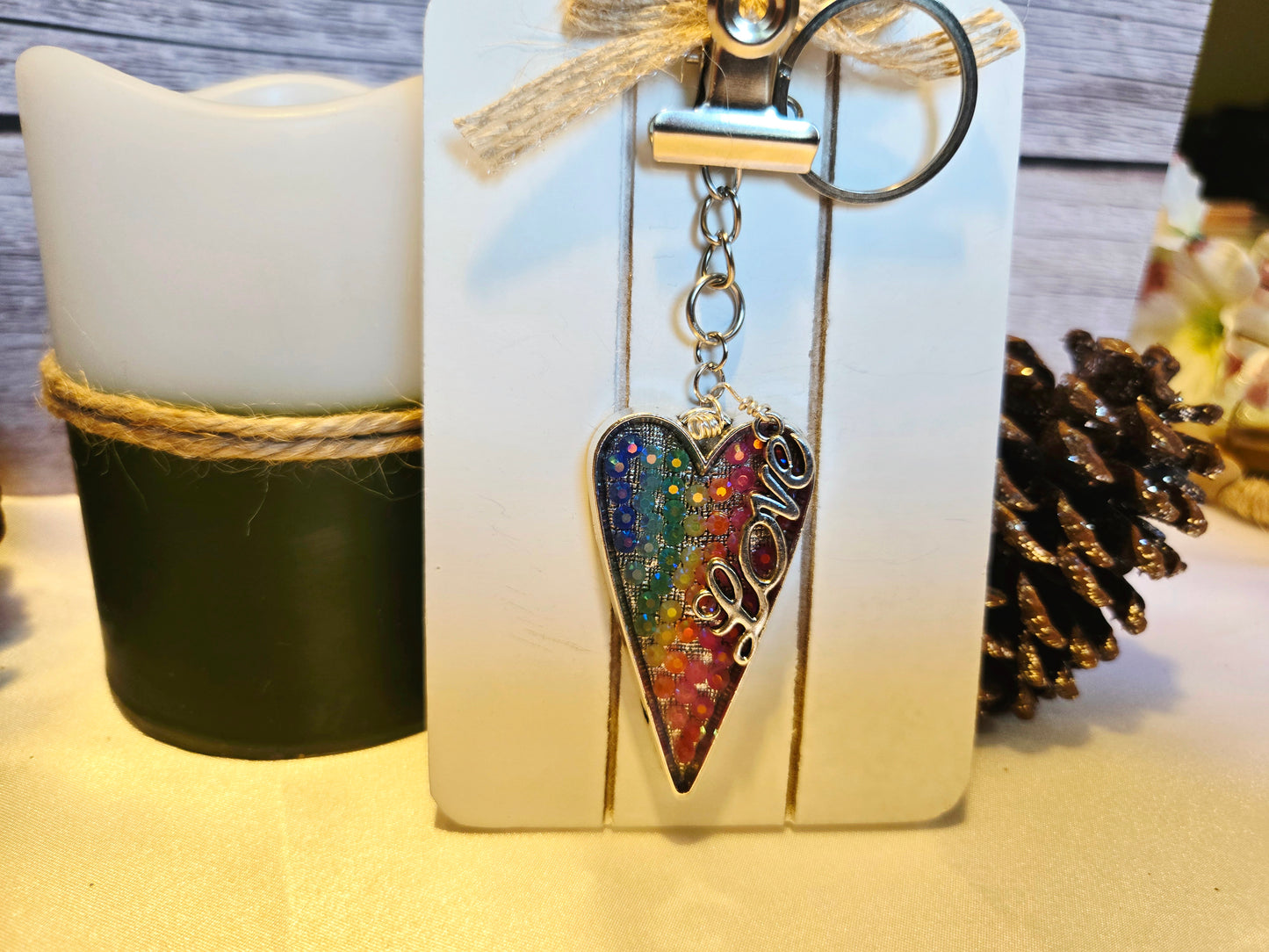 Rainbow Heart Keychain - Handmade