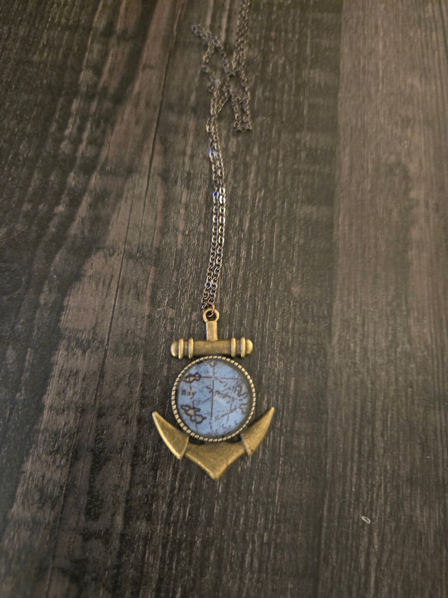 Nautical Anchor Necklace: Vintage Map Pendant, Coastal Jewelry