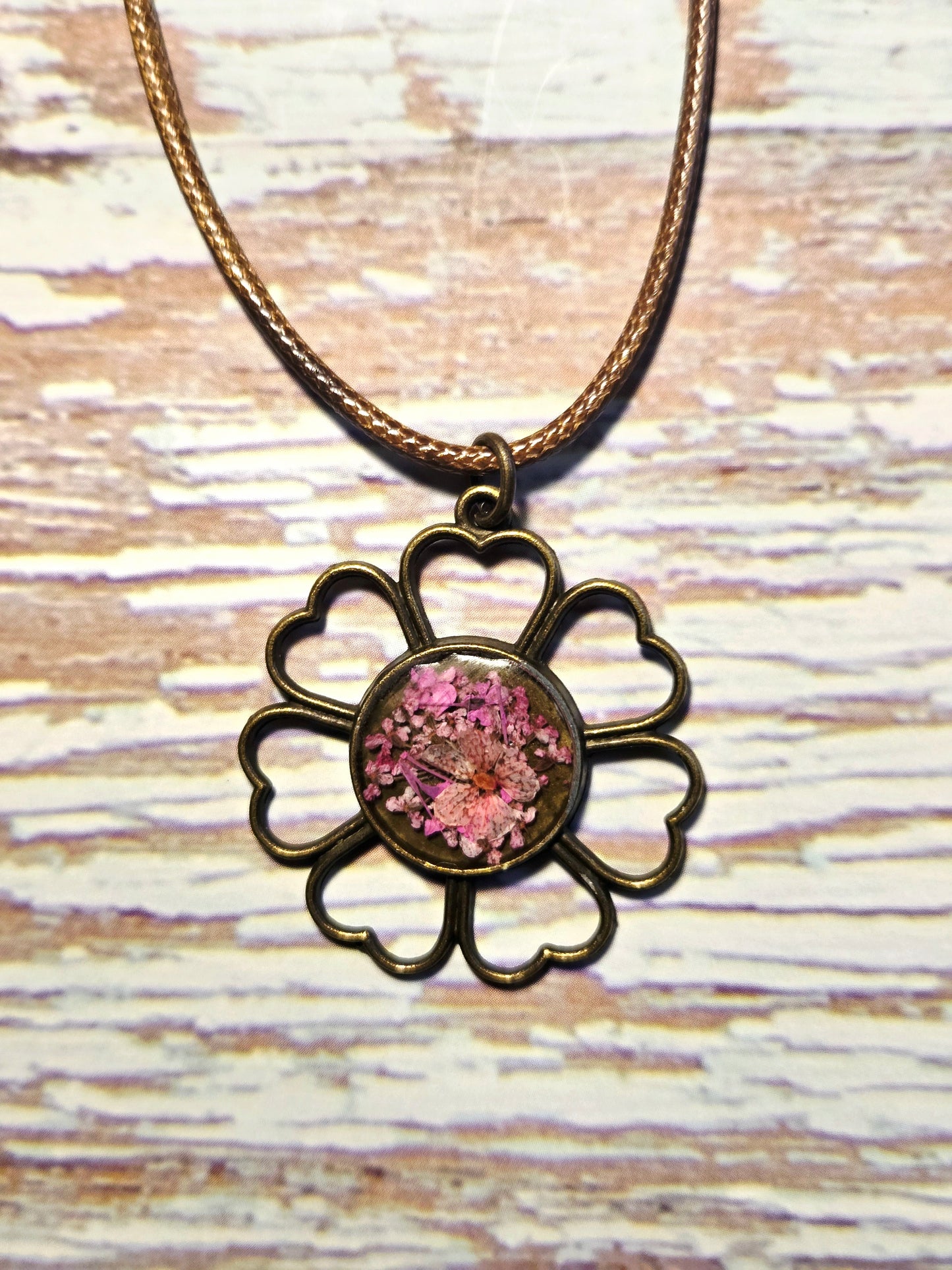 Bronze and Pink Petal Floral Pendant