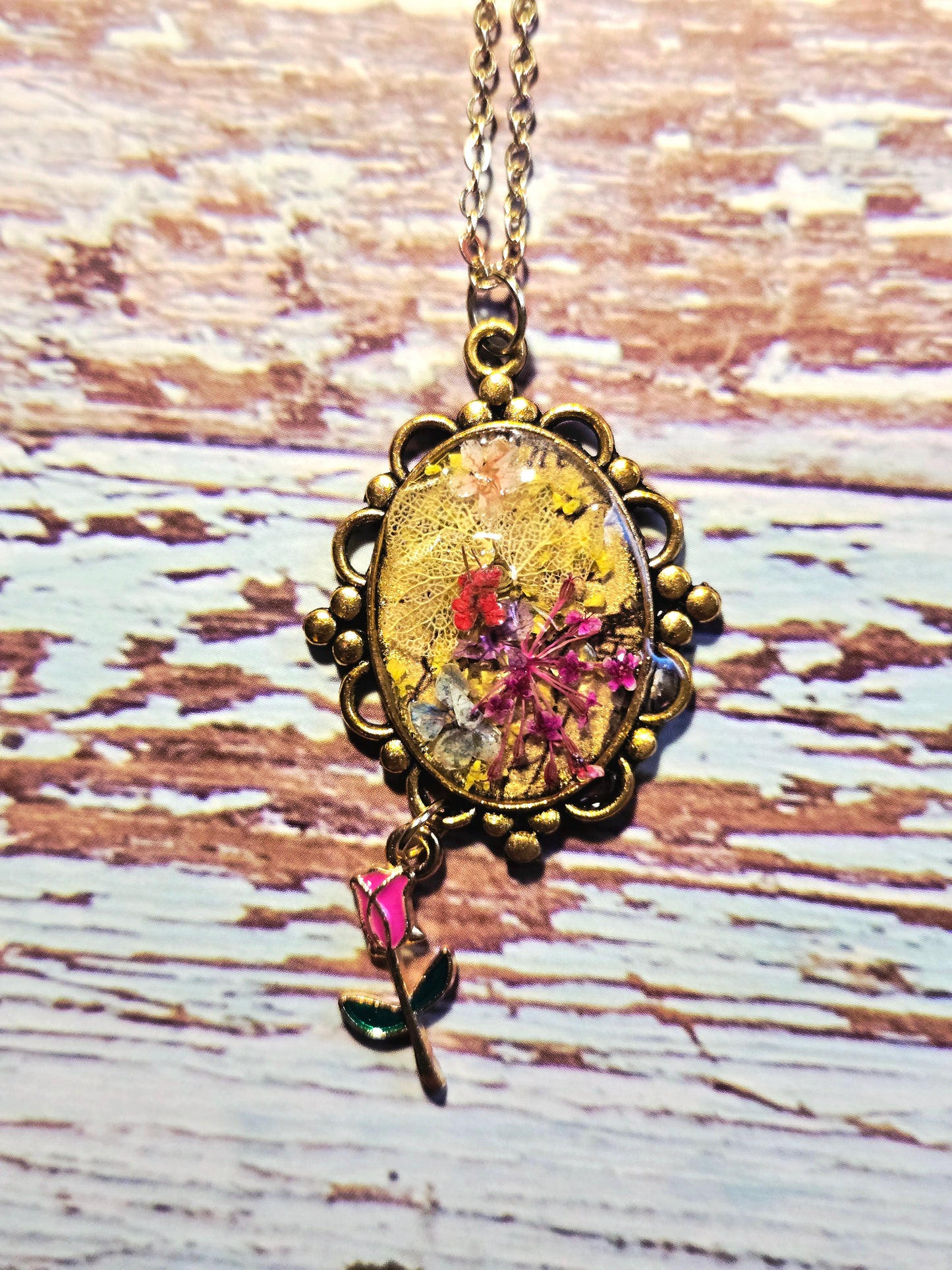 Pink Blossom Necklace • Vintage Cameo Pendant • Romantic Floral Jewelry