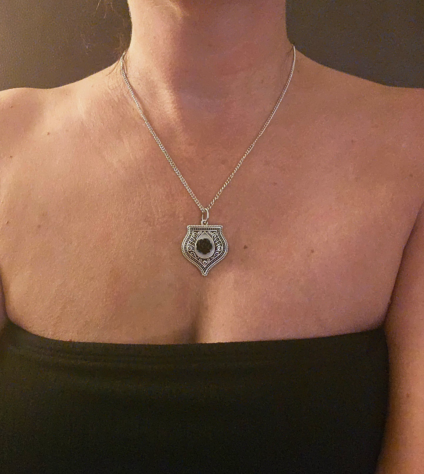 Black Rose Necklace • Gothic Shield Pendant • Dark Romantic Jewelry