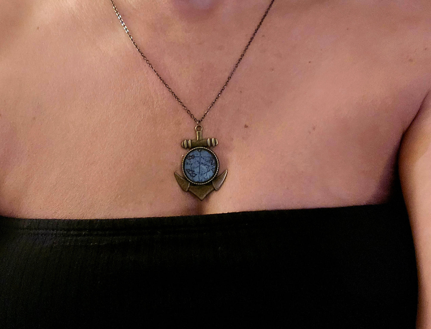 Nautical Anchor Necklace: Vintage Map Pendant, Coastal Jewelry
