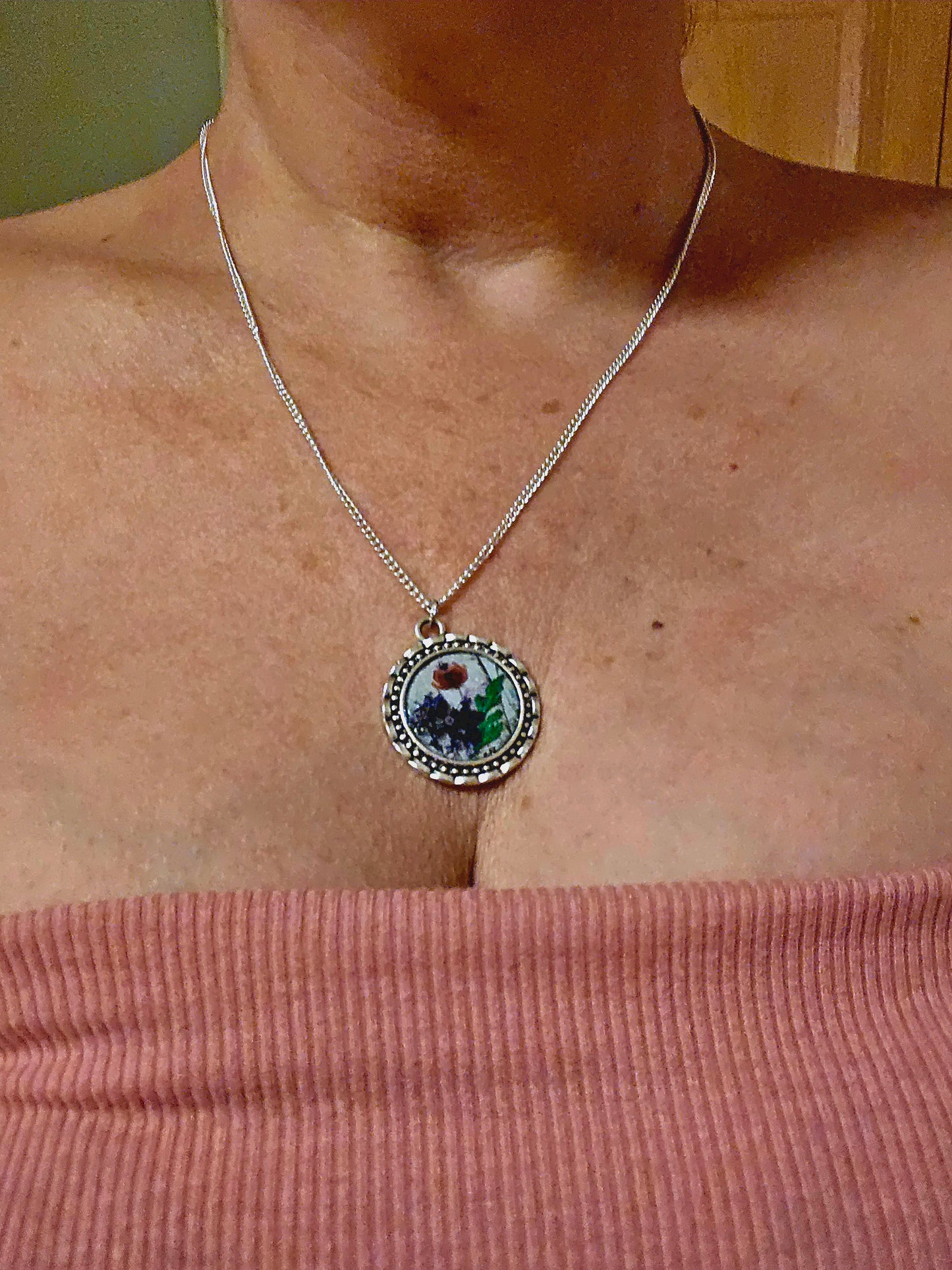 Wildflower Pendant Necklace: Real Dried Blooms, Silver Frame