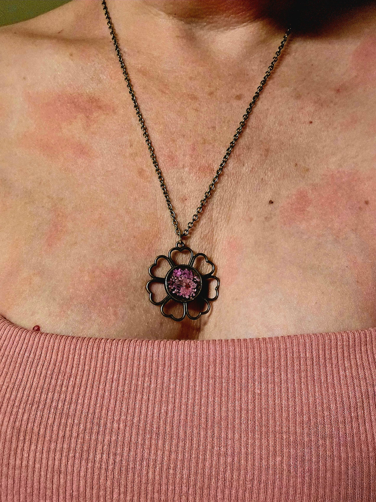 Bronze and Pink Petal Floral Pendant