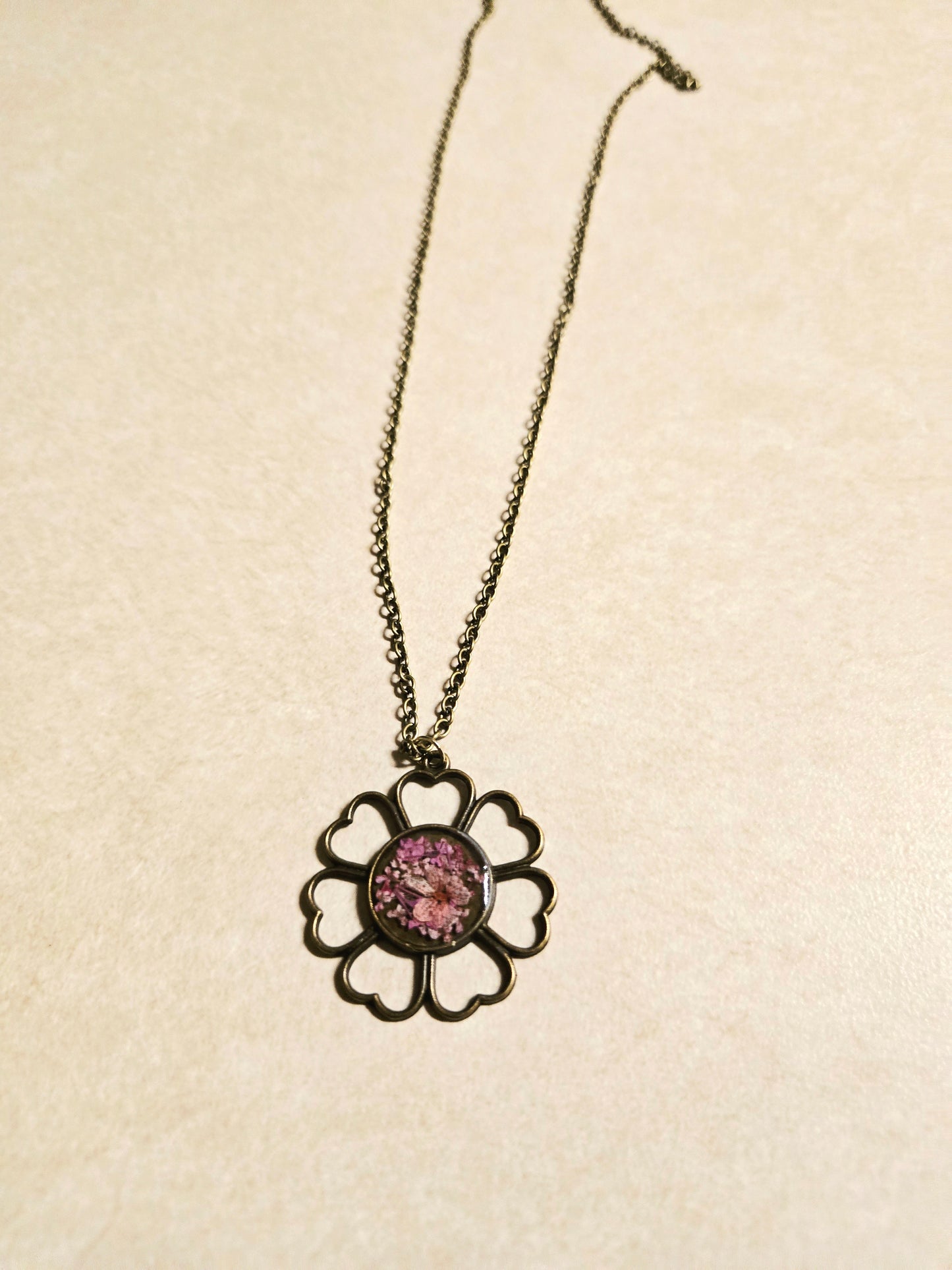 Bronze and Pink Petal Floral Pendant
