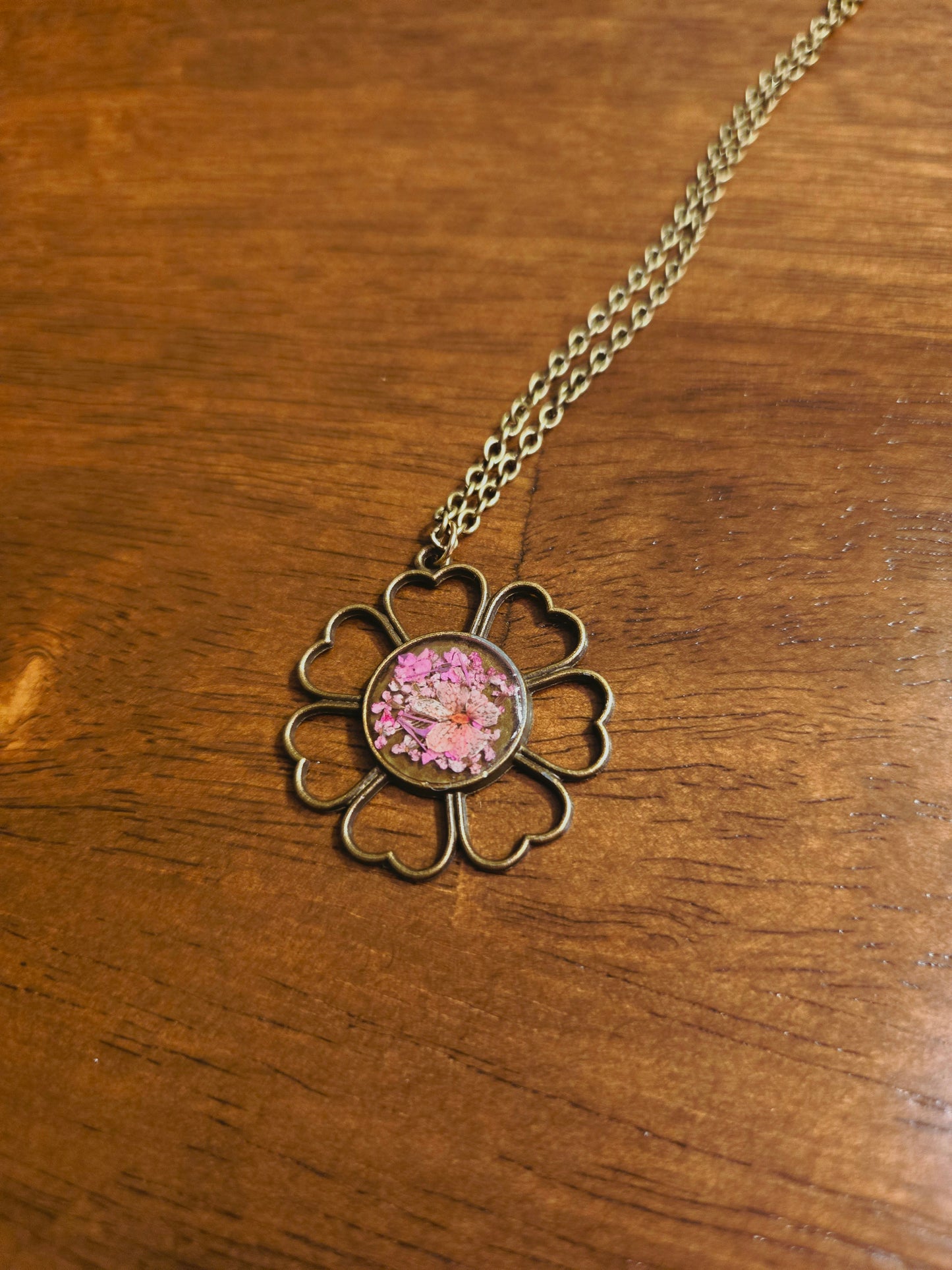 Bronze and Pink Petal Floral Pendant