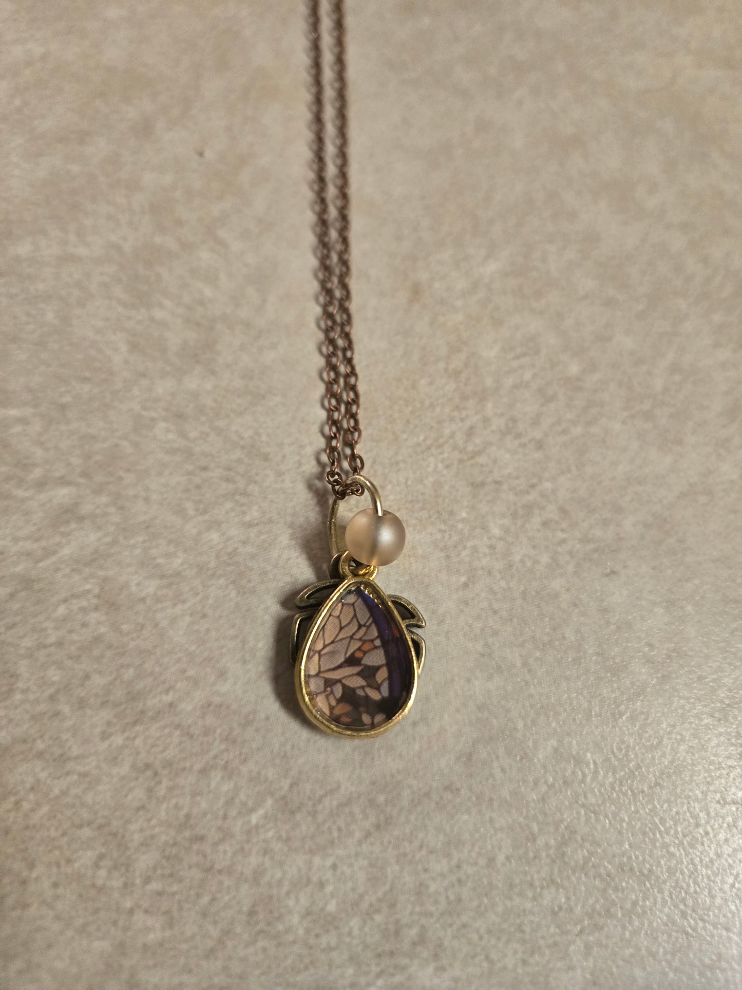 Nature-Inspired Teardrop Pendant Necklace with Pearl Accent – Handmade Mosaic Charm Jewelry