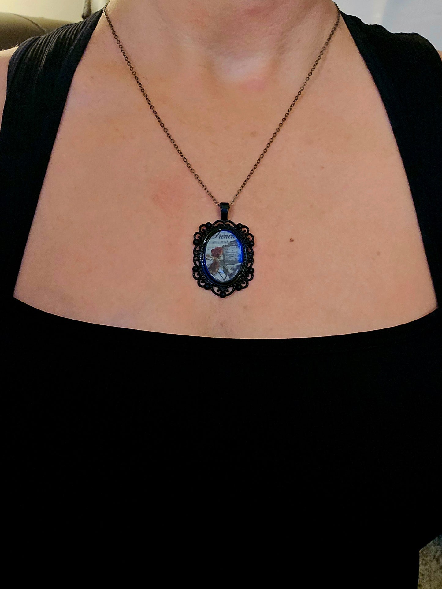 Gothic Victorian Rose Necklace on a Black Pendant