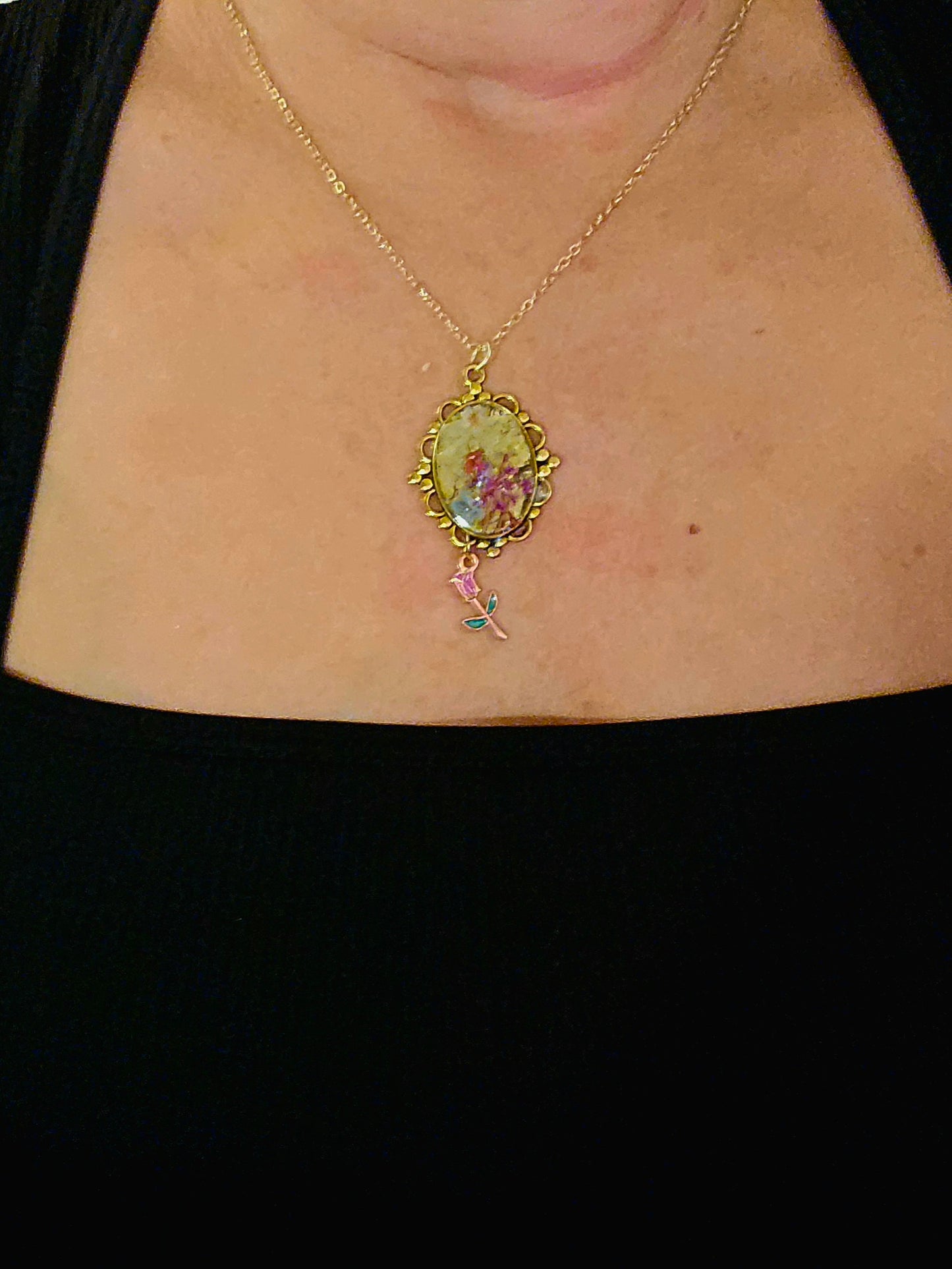 Pink Blossom Necklace • Vintage Cameo Pendant • Romantic Floral Jewelry