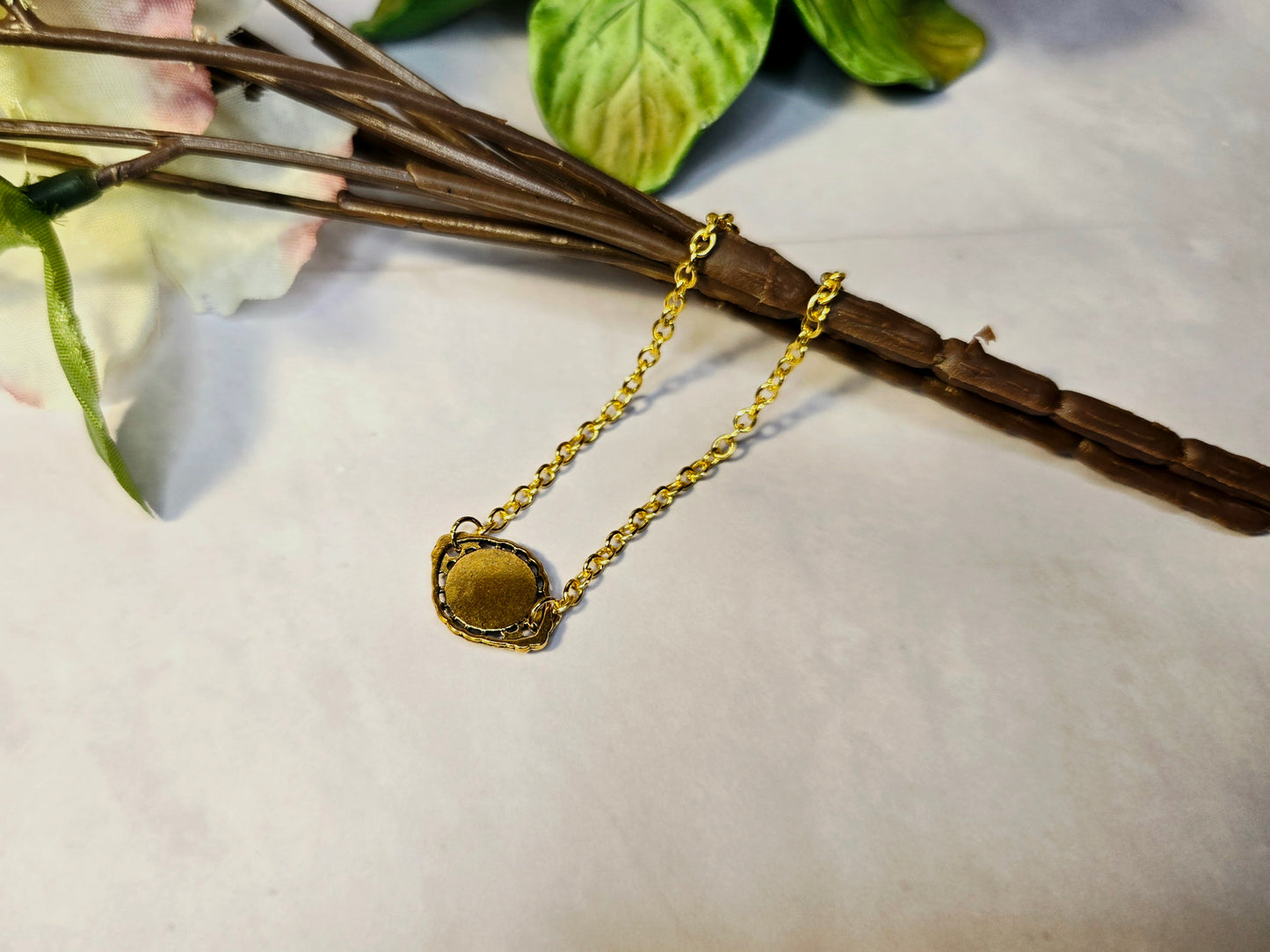 Boho Druzy Flower Bracelet: Antique Bronze Chain, Enamel Charm