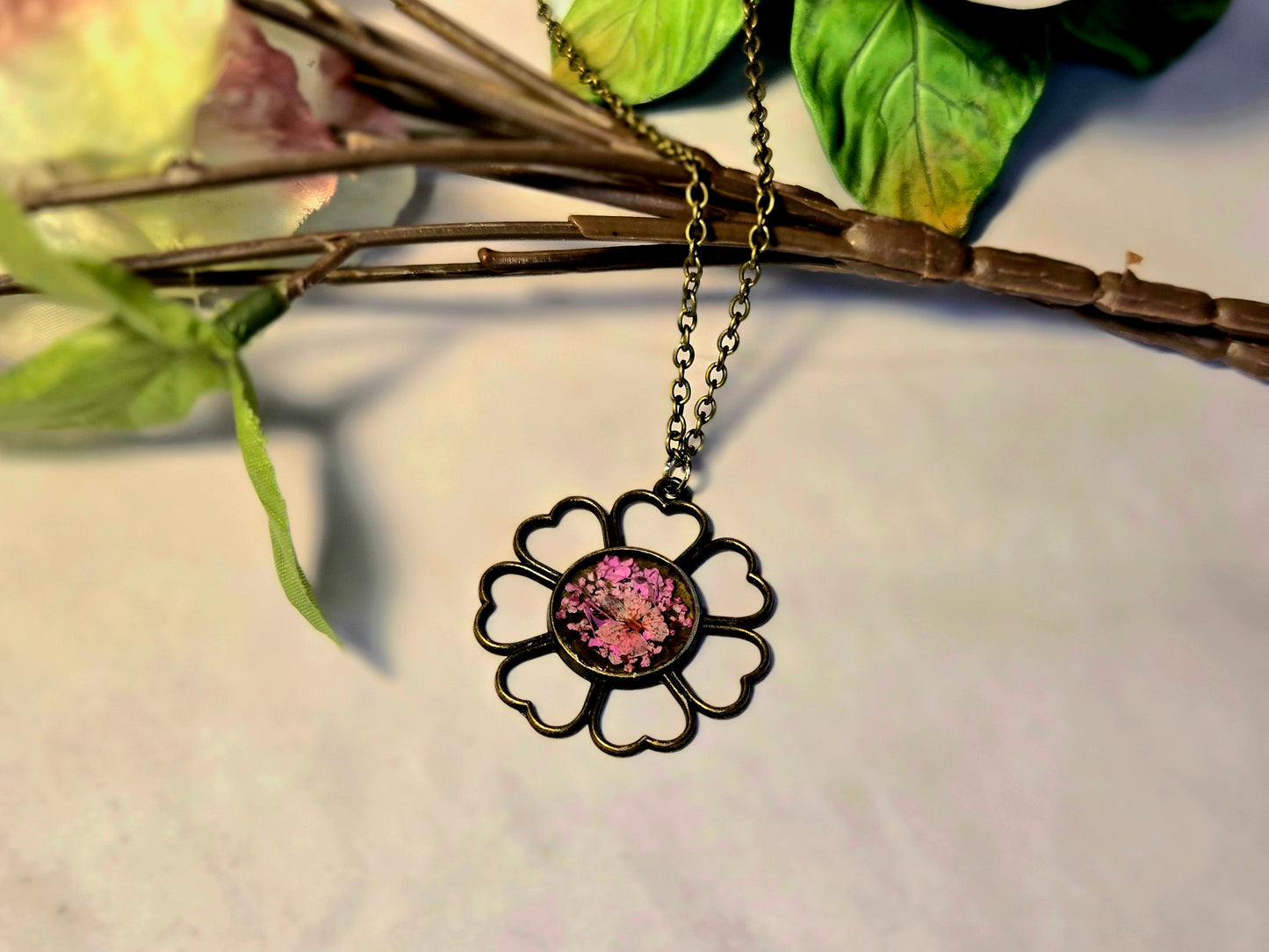 Bronze and Pink Petal Floral Pendant
