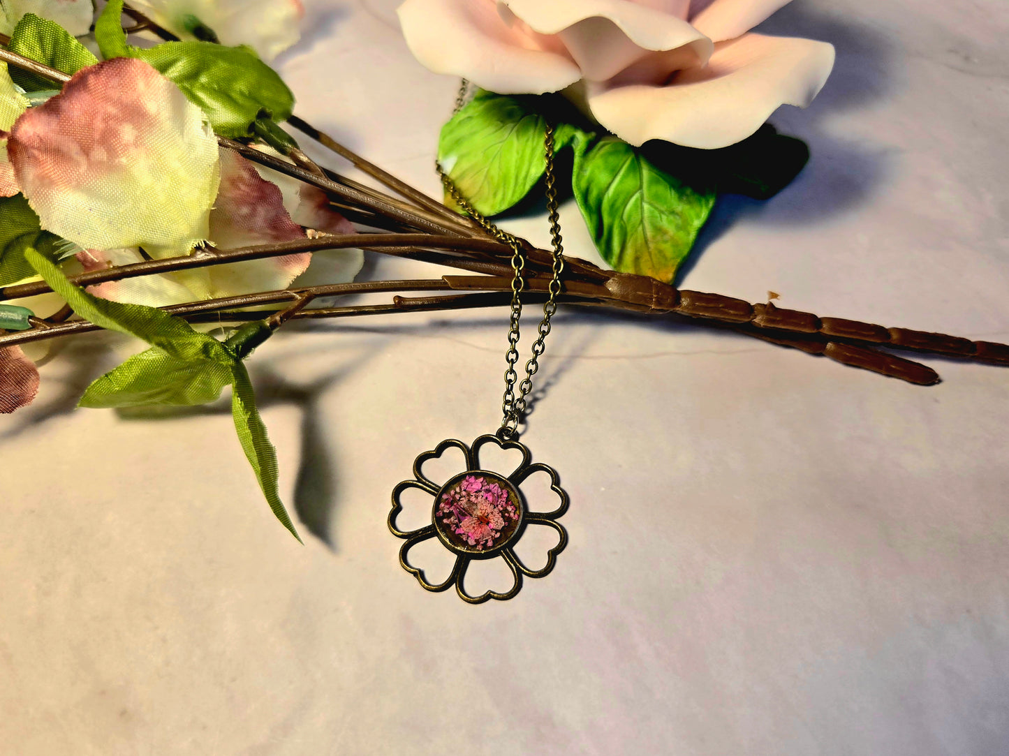 Bronze and Pink Petal Floral Pendant