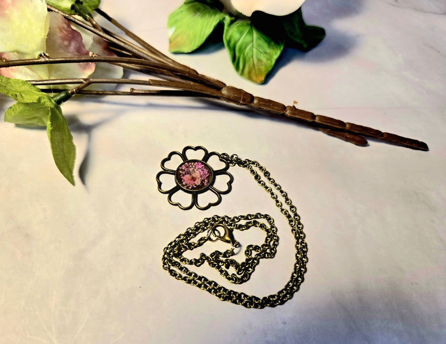 Bronze and Pink Petal Floral Pendant