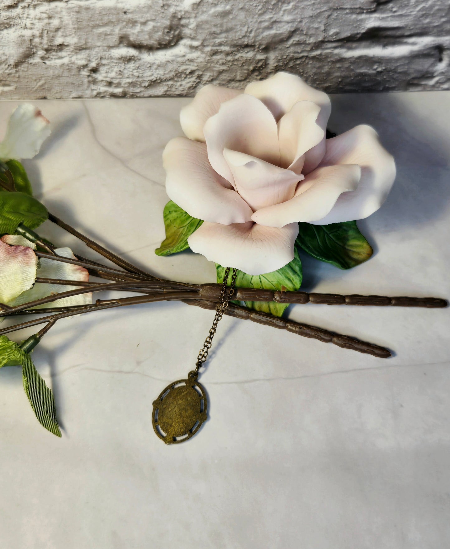 Vintage Rose Music Pendant Necklace: Antique Brass