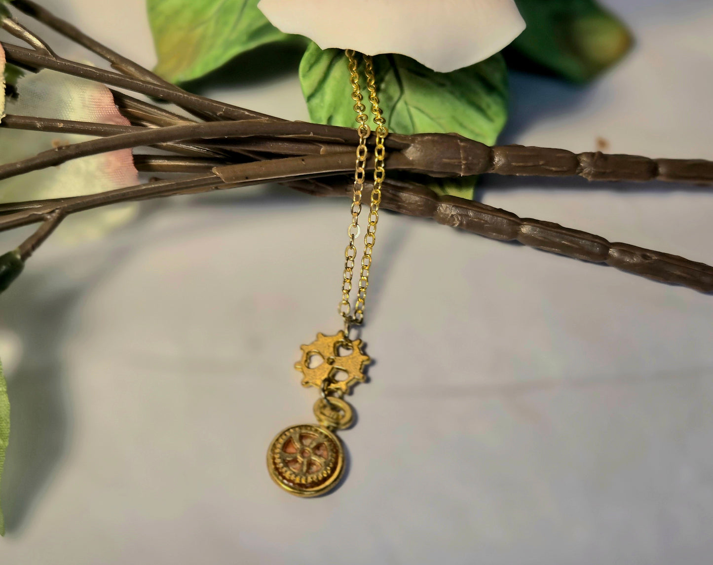 Gold Steampunk Gear Necklace: Vintage Pocket Watch Pendant