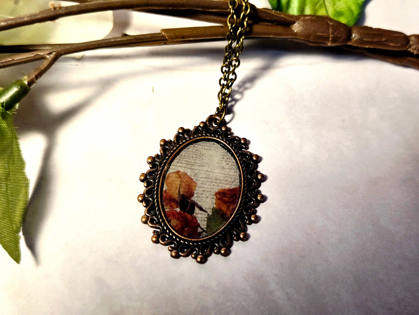 Vintage Floral Pendant Necklace: Antique Bronze Botanical Jewelry