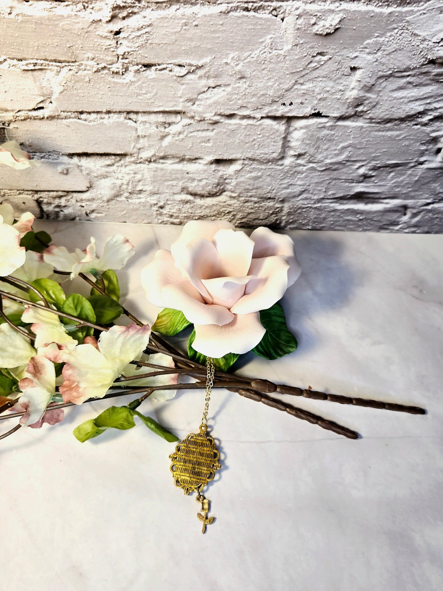 Pink Blossom Necklace • Vintage Cameo Pendant • Romantic Floral Jewelry