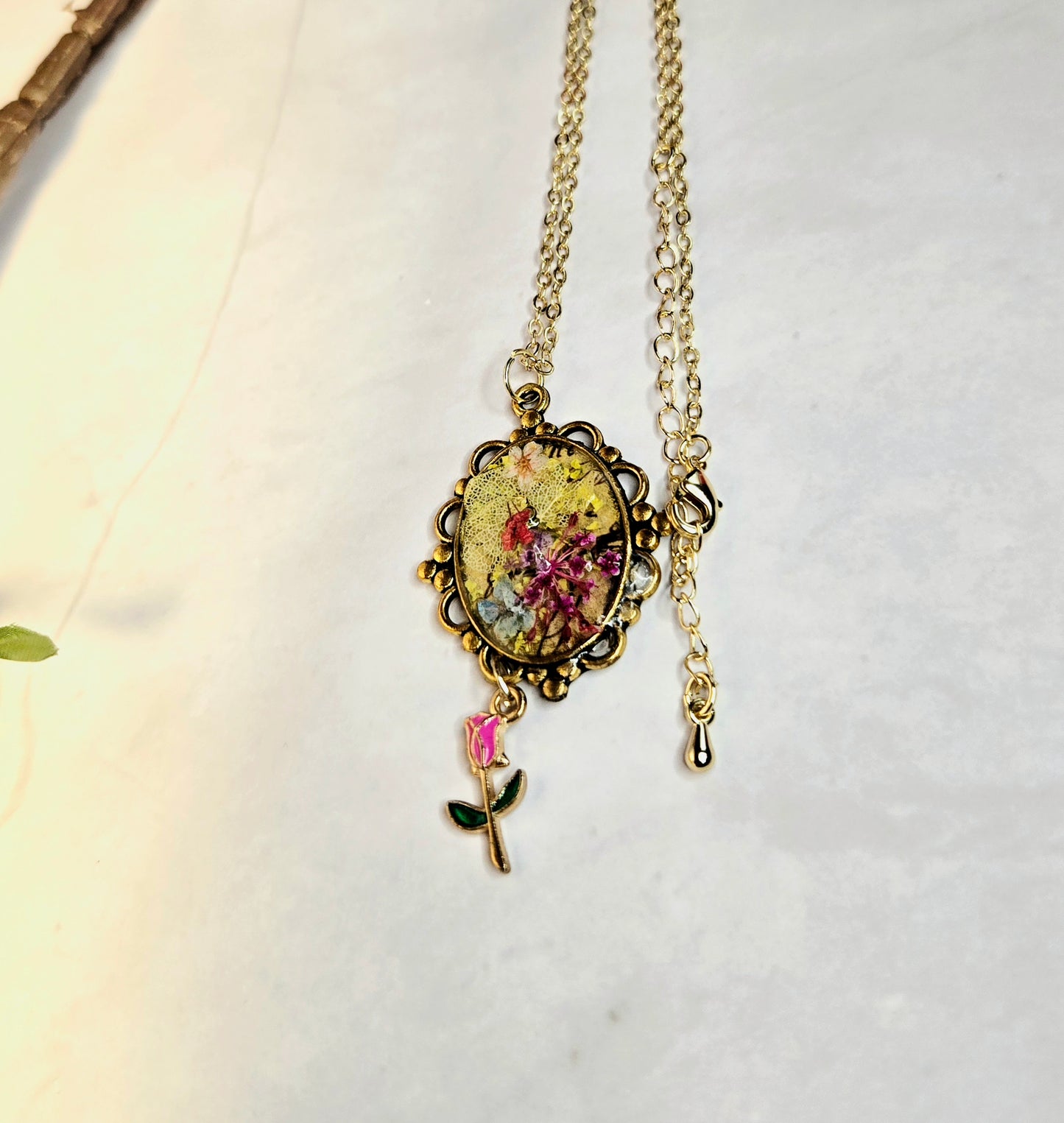 Pink Blossom Necklace • Vintage Cameo Pendant • Romantic Floral Jewelry