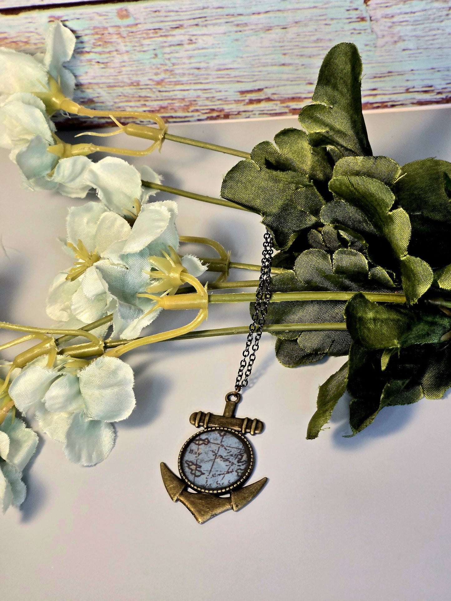 Nautical Anchor Necklace: Vintage Map Pendant, Coastal Jewelry