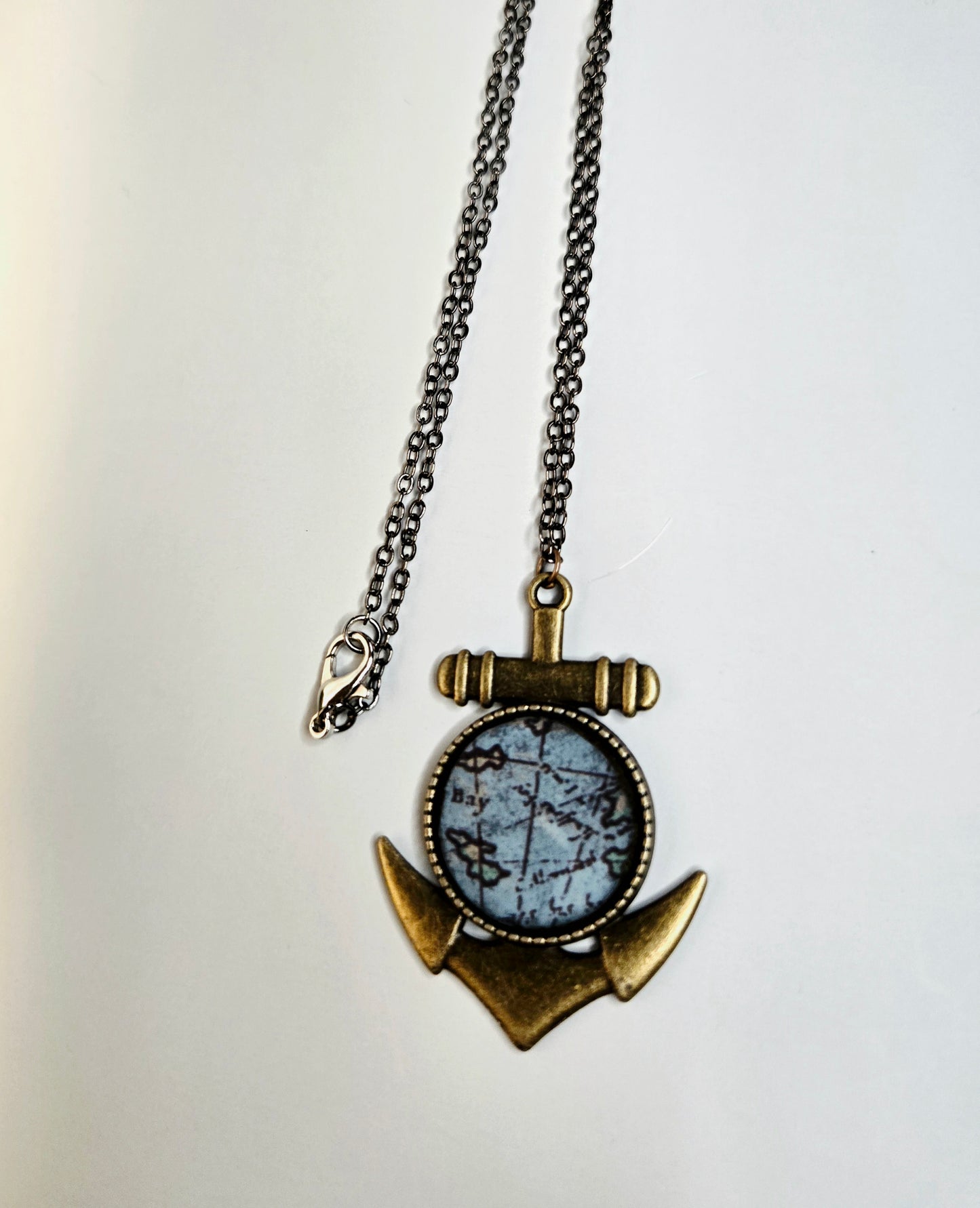 Nautical Anchor Necklace: Vintage Map Pendant, Coastal Jewelry
