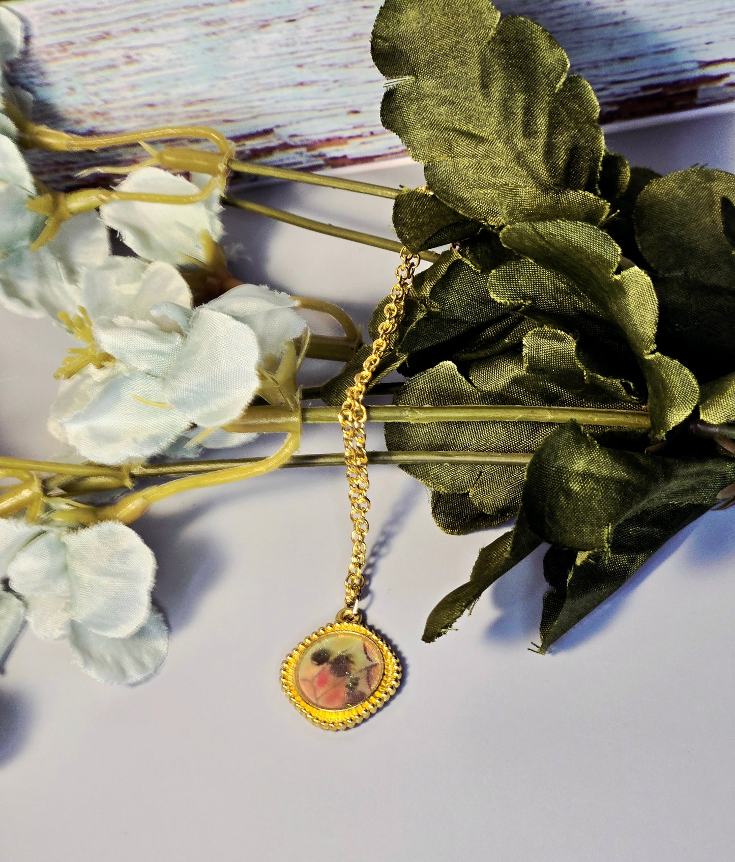 Handmade Spiritual Pendant with Gold Frame | Glitter Resin Charm Necklace Goddess Jewelry