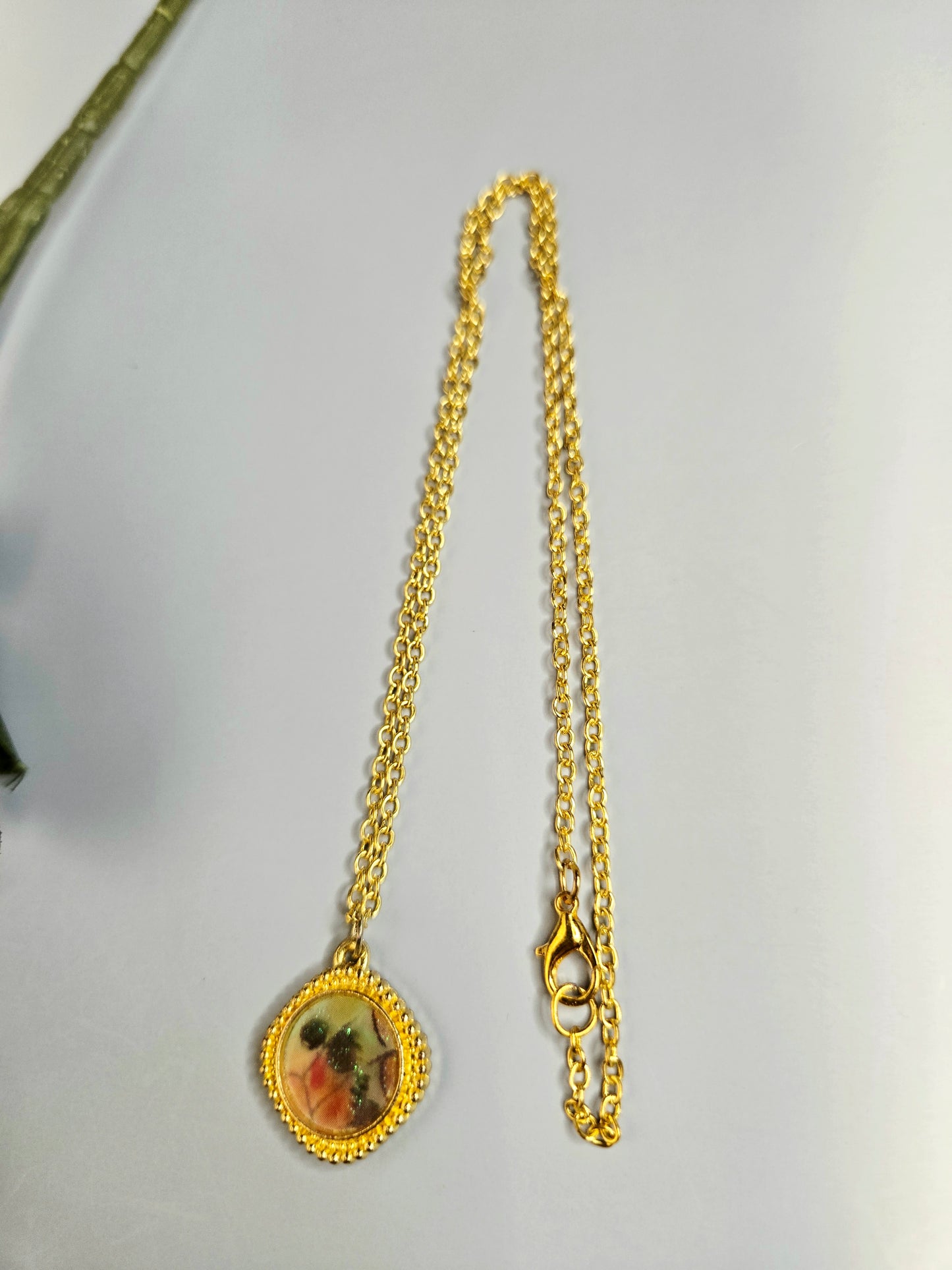 Handmade Spiritual Pendant with Gold Frame | Glitter Resin Charm Necklace Goddess Jewelry