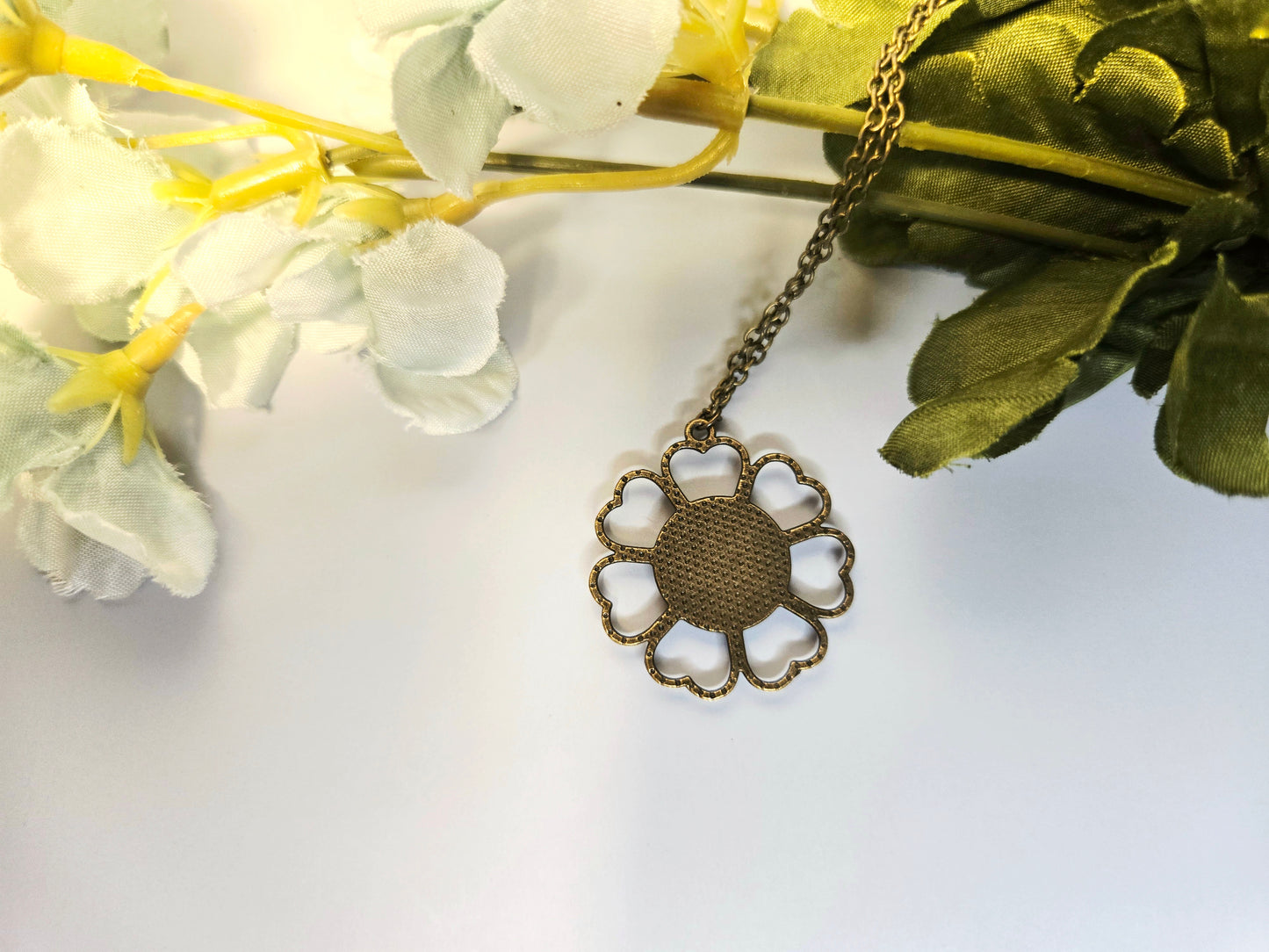 Mosaic Flower Necklace: Handmade Blue Green Glass Pendant