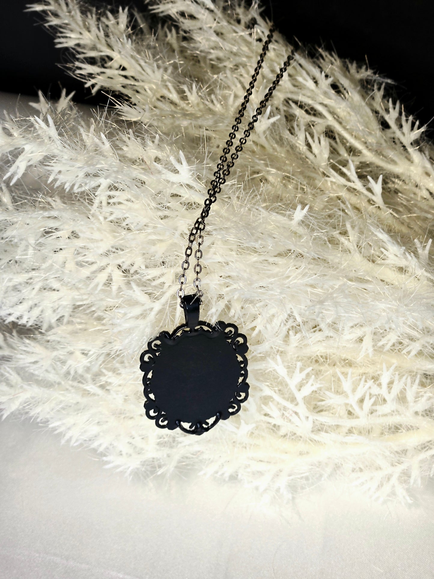 Gothic Victorian Rose Necklace on a Black Pendant