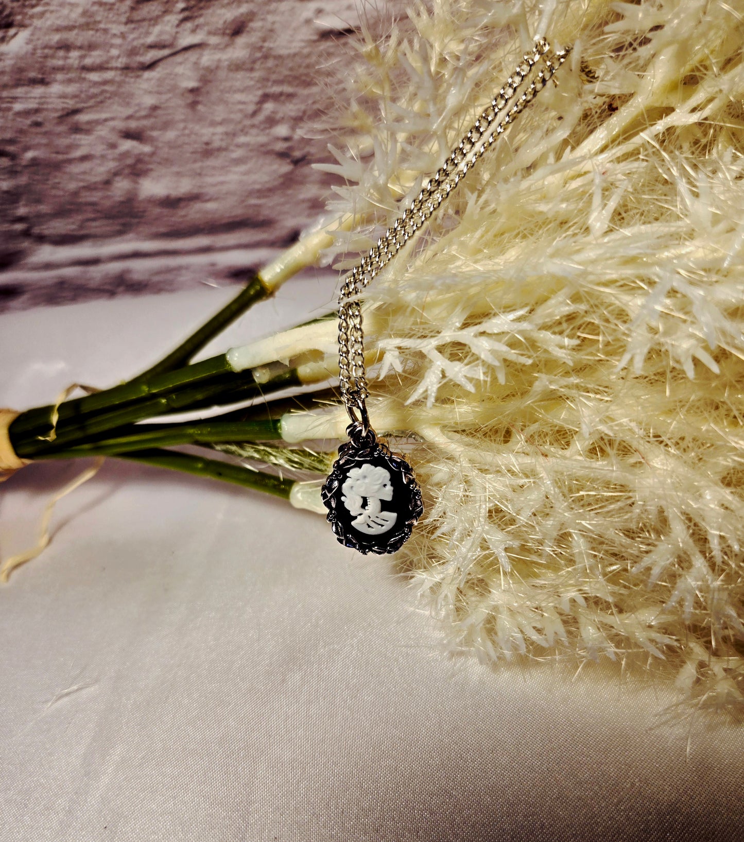 Vintage Cameo Necklace with Key • Gothic Victorian Jewelry • Antique-Style Pendant
