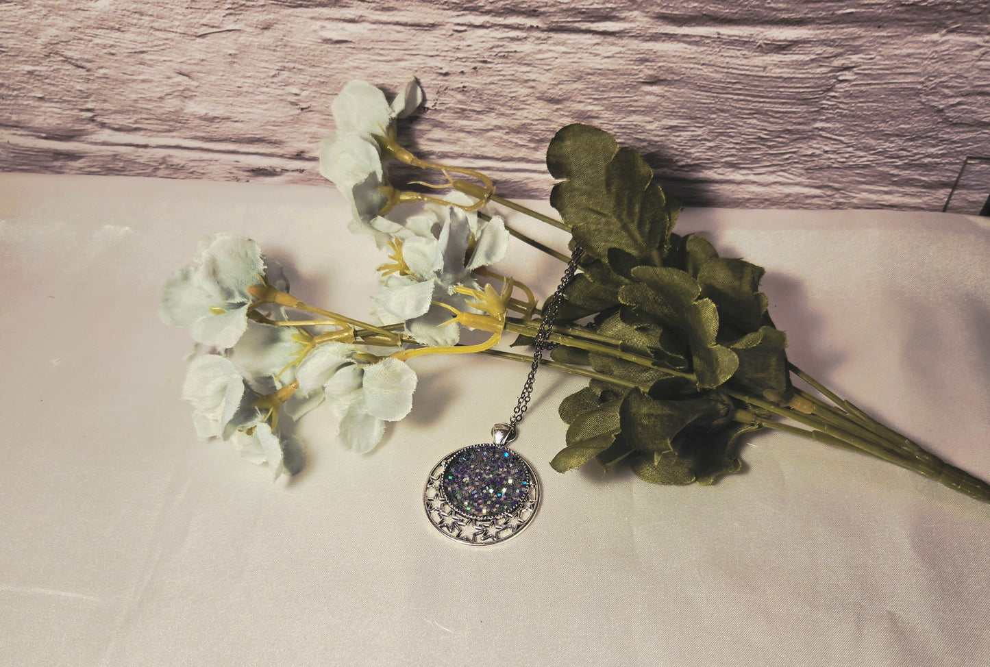 Celestial Silver Star Necklace – Handmade Glitter Moon Pendant