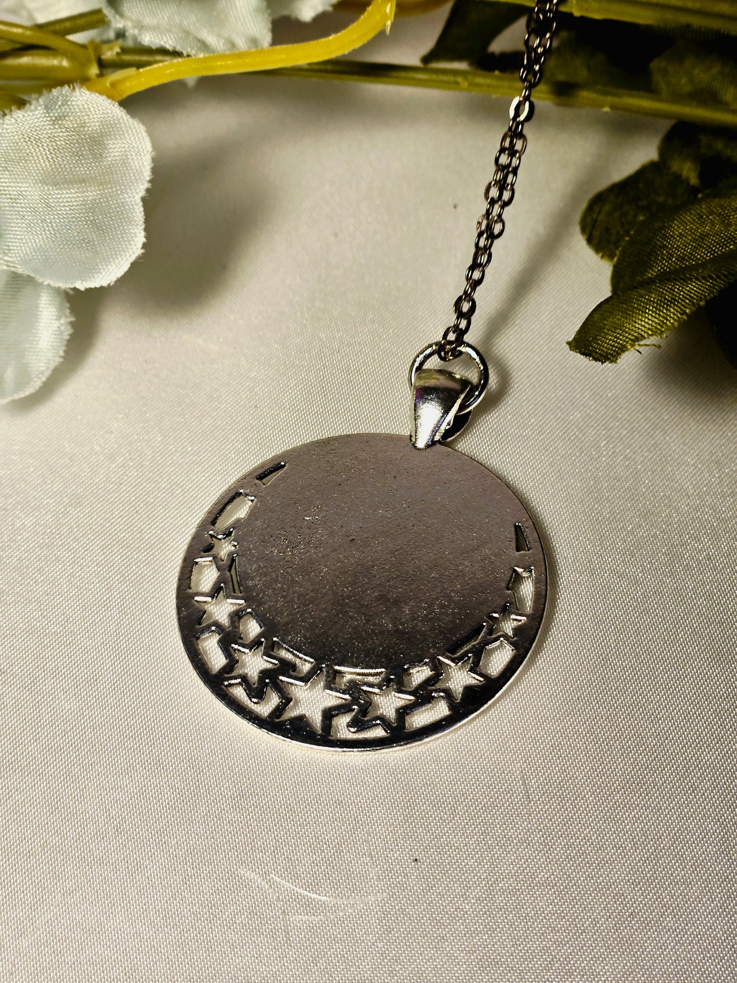 Celestial Silver Star Necklace – Handmade Glitter Moon Pendant