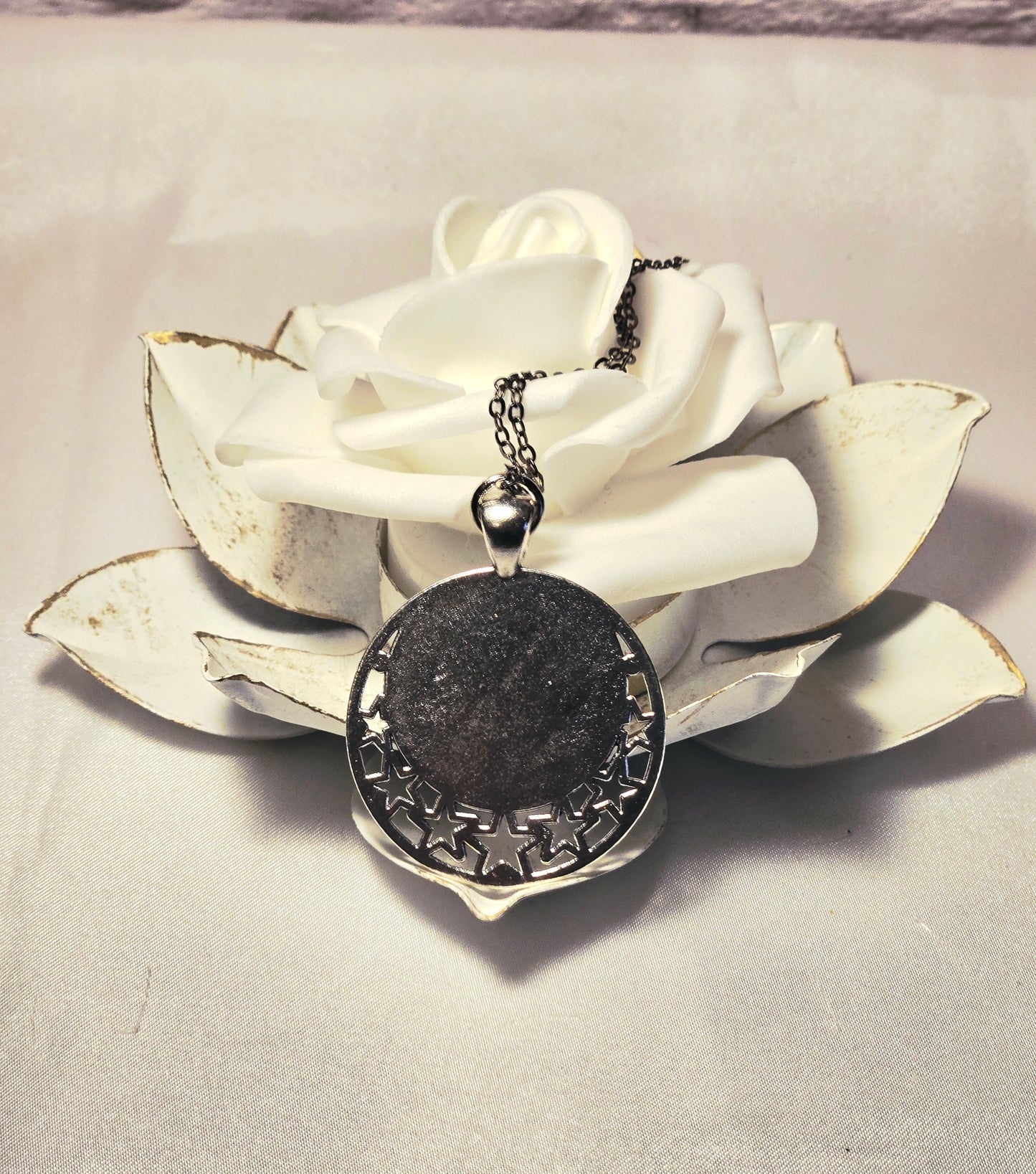 Celestial Silver Star Necklace – Handmade Glitter Moon Pendant
