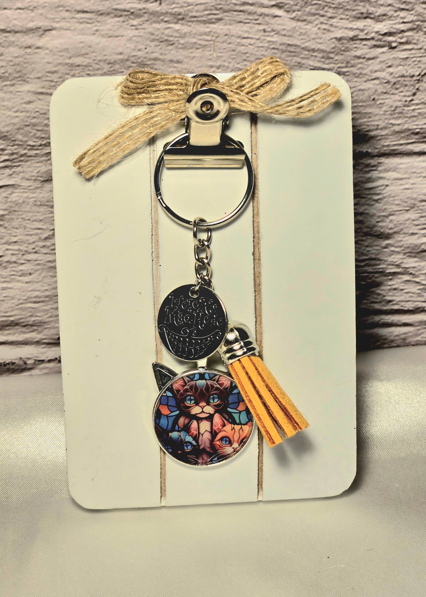 Stained Glass Cat Trio Keychain – Cute Cat Lover Gift with Tassel Charm