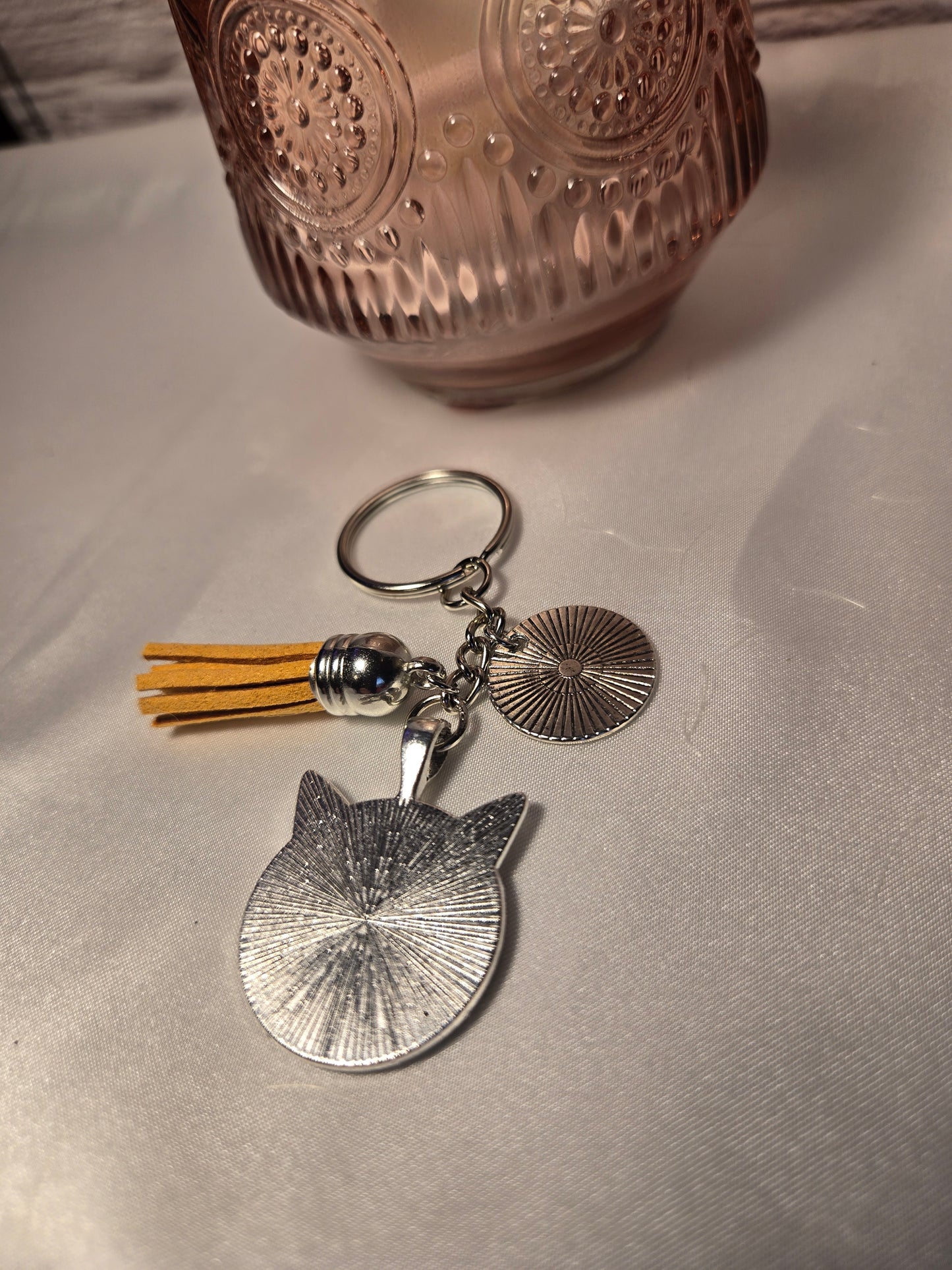 Stained Glass Cat Trio Keychain – Cute Cat Lover Gift with Tassel Charm