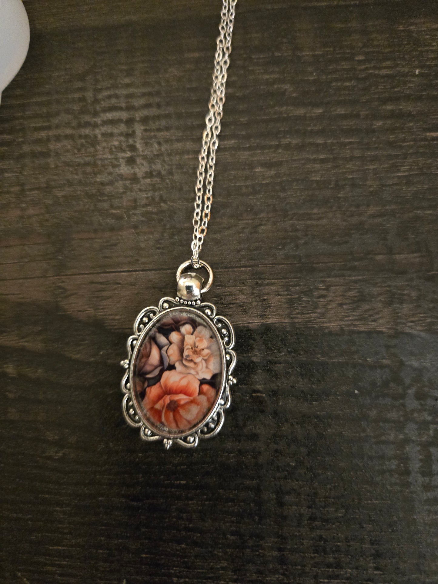 Vintage Floral Cameo Pendant Necklace • Feminine Romantic Charm Jewelry • Antique Style Rose Portrait Necklace