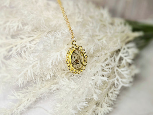 Vintage Gold Cameo Necklace • Antique Victorian Style Pendant • Handmade Resin Art Jewelry