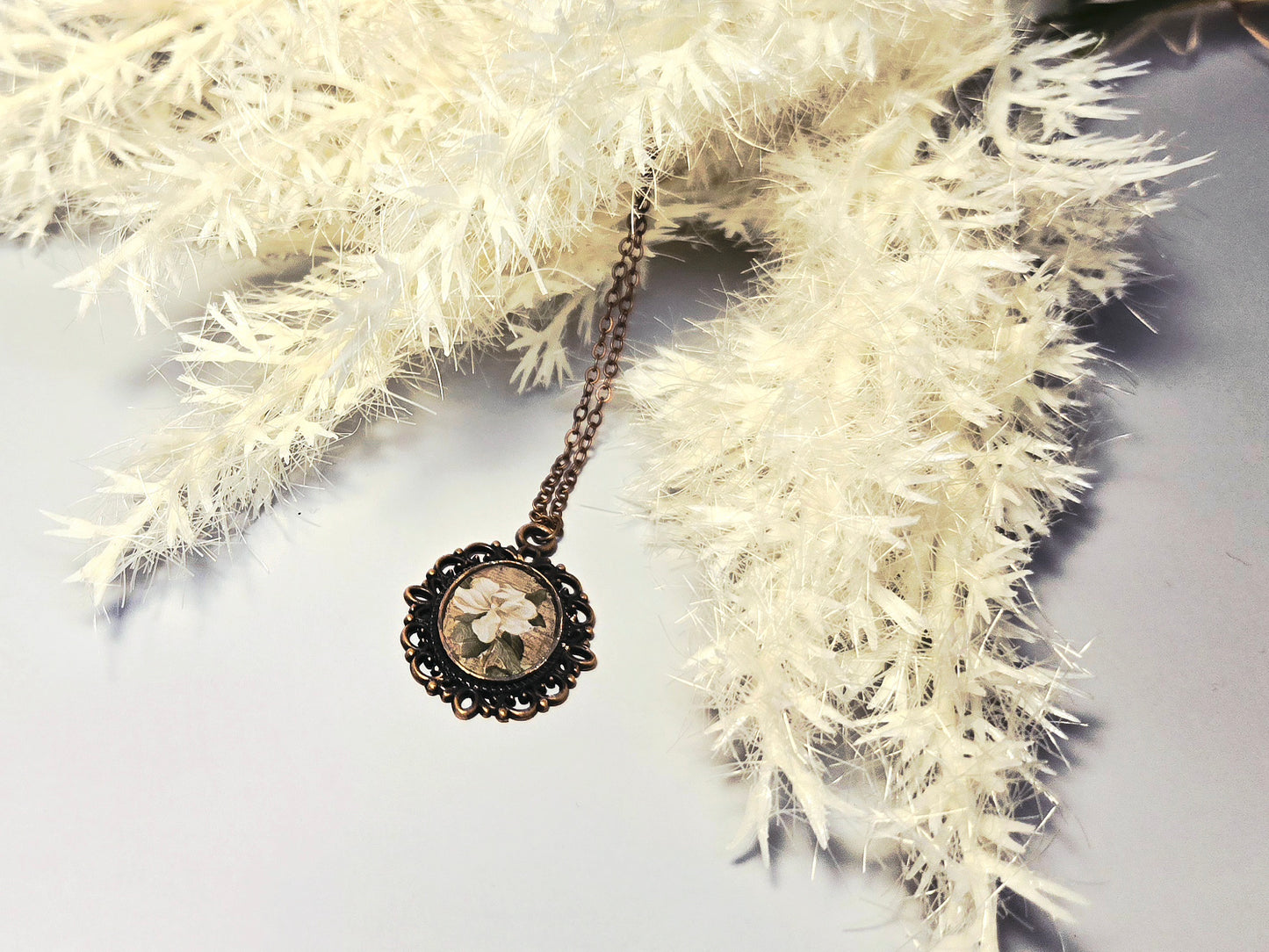 Vintage Floral Bronze Pendant Necklace