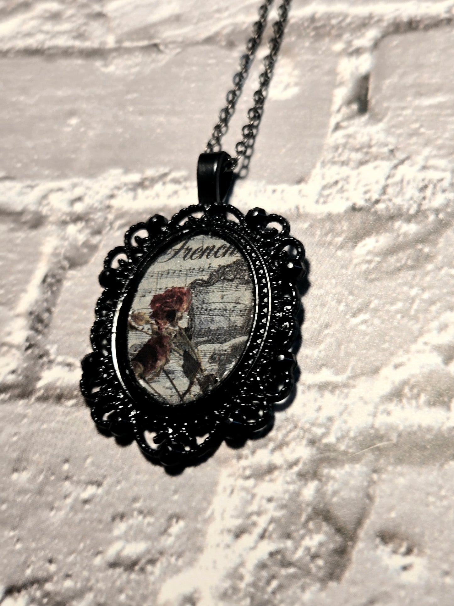 Gothic Victorian Rose Necklace on a Black Pendant
