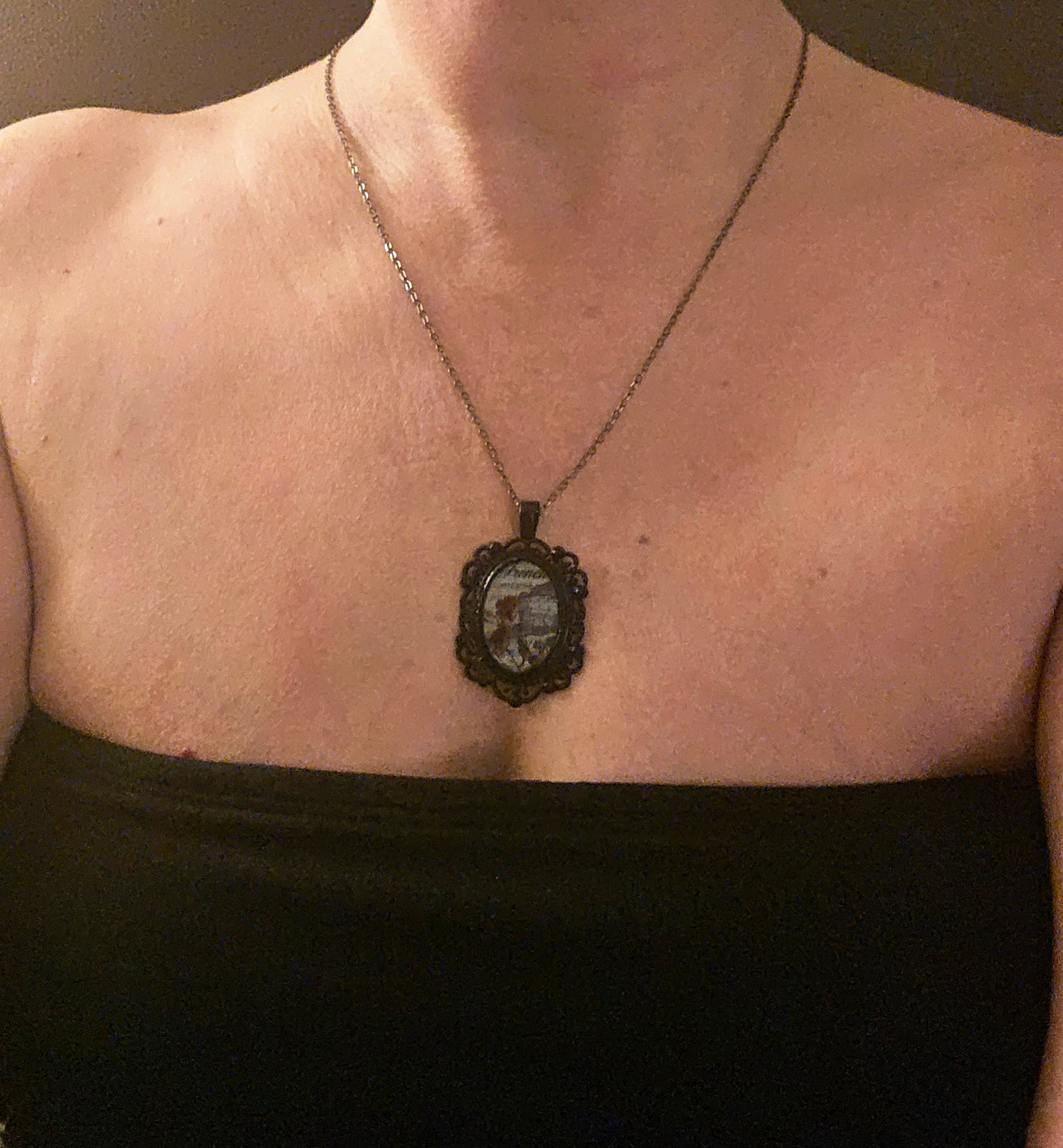 Gothic Victorian Rose Necklace on a Black Pendant