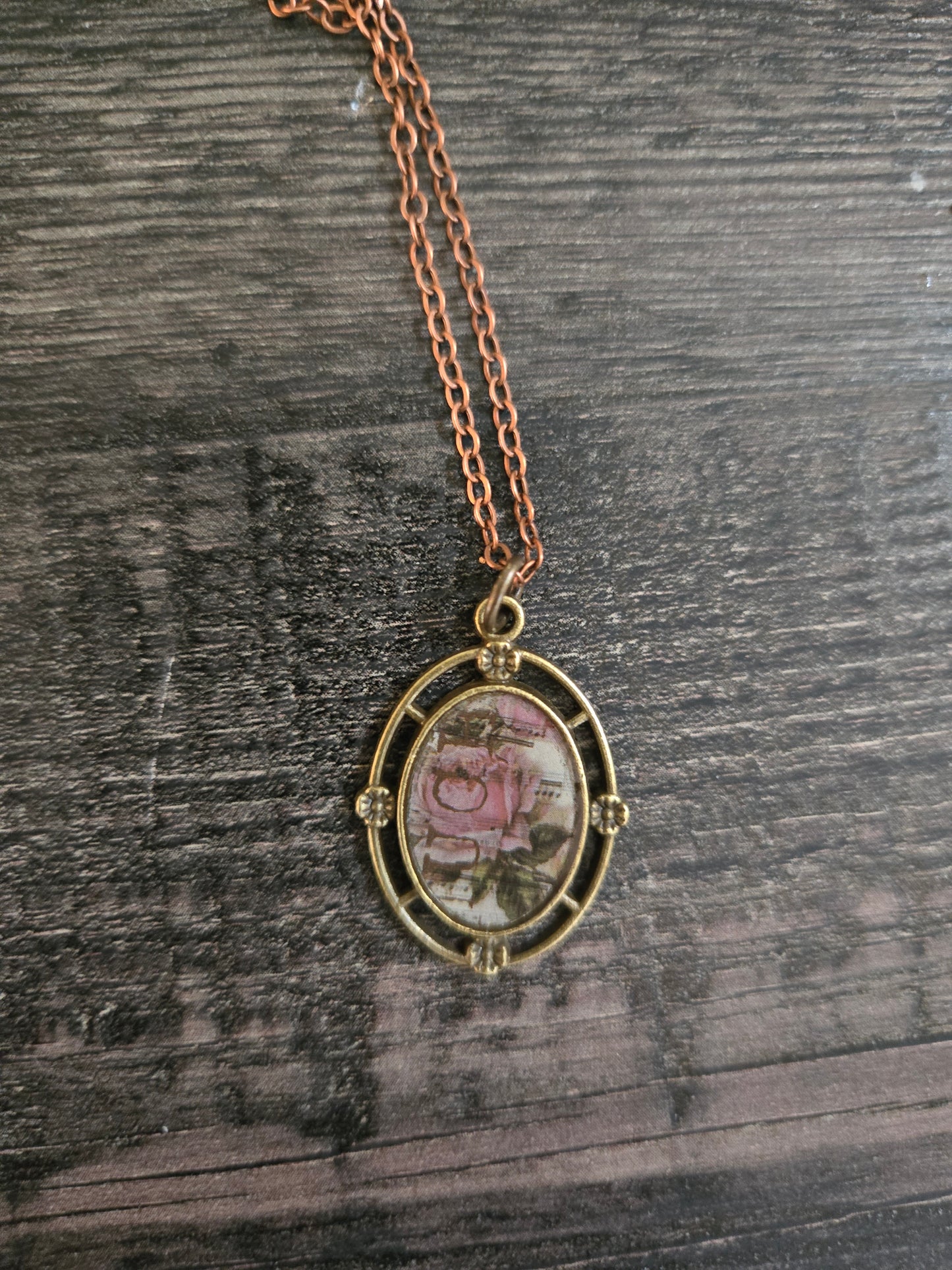 Vintage Rose Music Pendant Necklace: Antique Brass