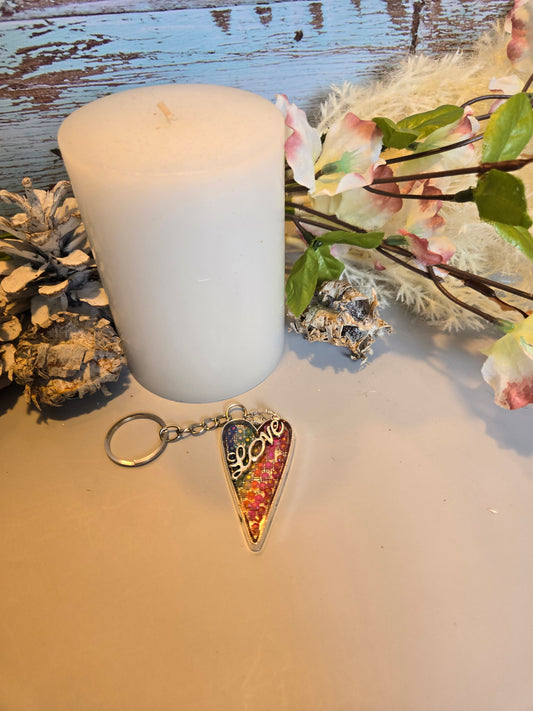 Rainbow Heart Keychain - Handmade