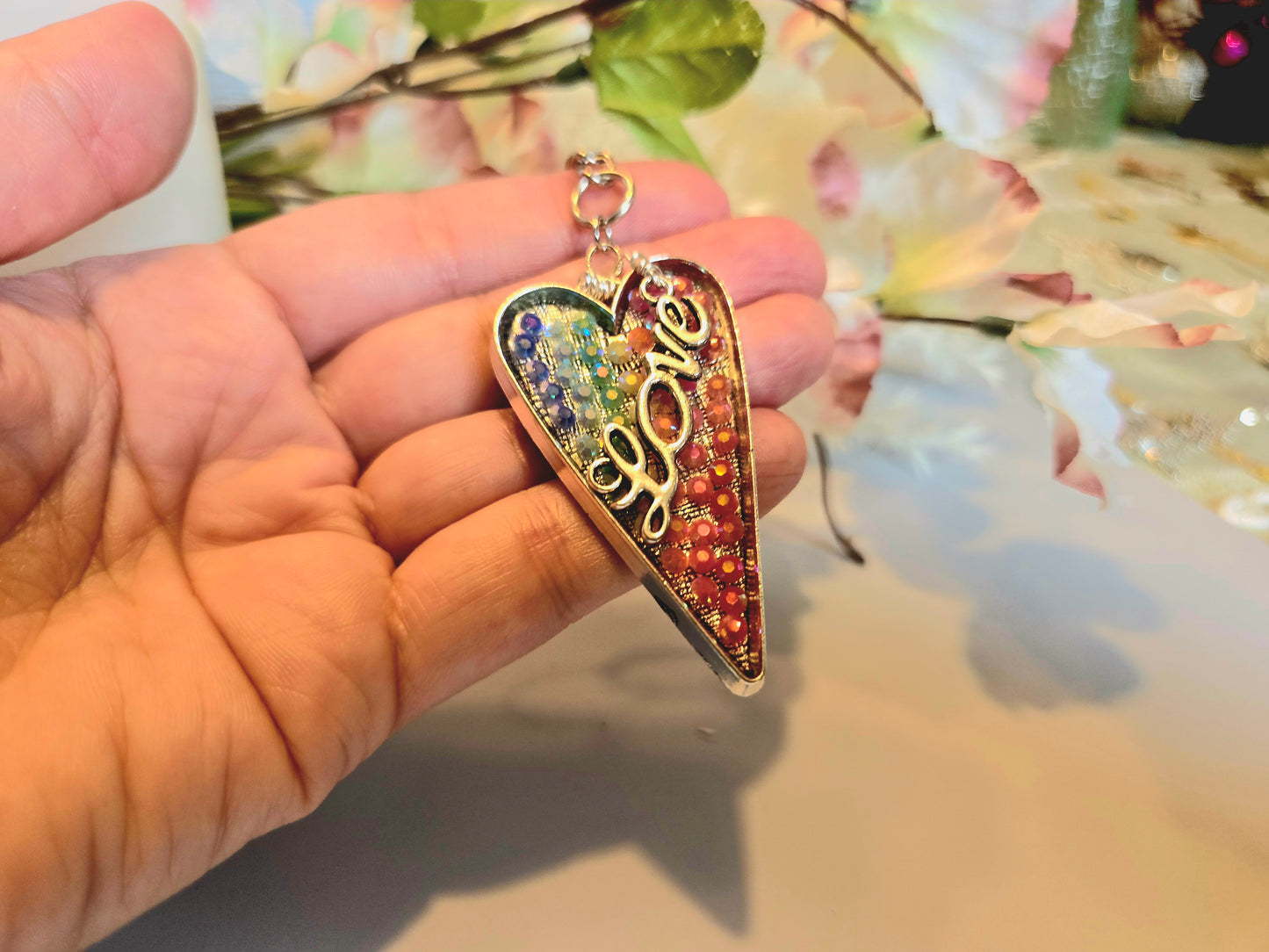 Rainbow Heart Keychain - Handmade