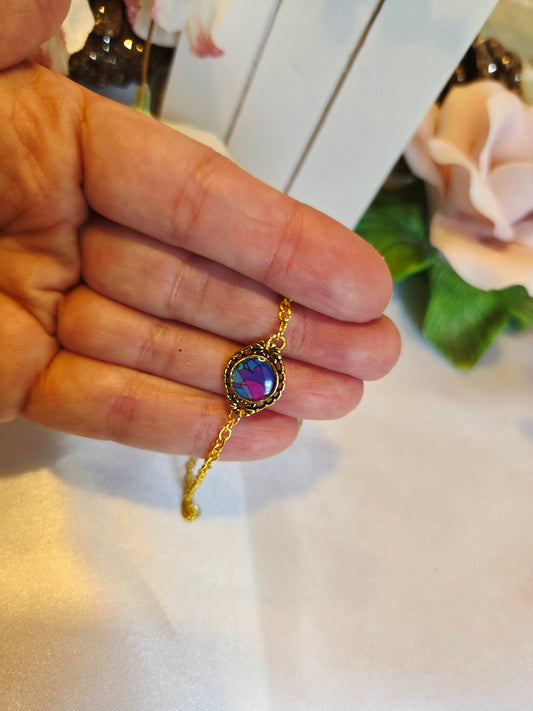 Golden Stained Glass Charm Bracelet – Purple & Blue Mosaic