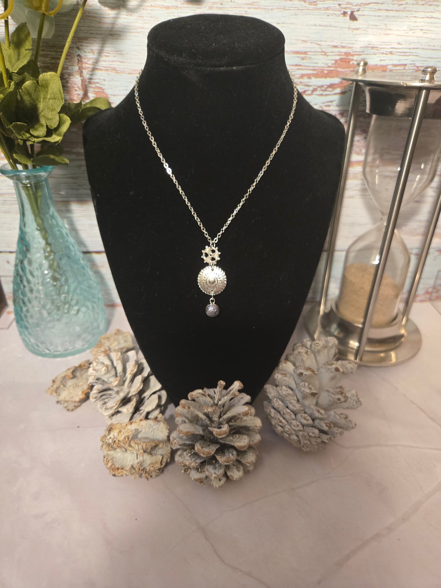 Steampunk Gear Necklace: Silver Industrial Pendant with Charm Detail
