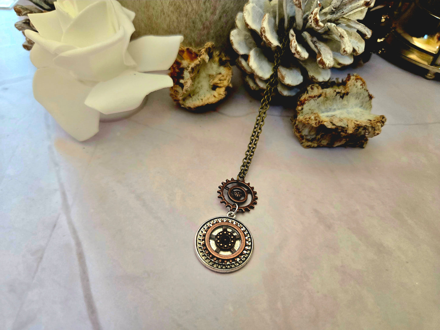 Steampunk Gear Pendant Necklace – Industrial Gear Jewelry, Vintage Clockwork Statement Necklace