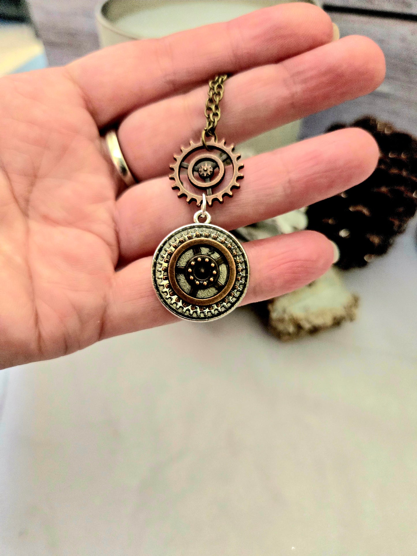 Steampunk Gear Pendant Necklace – Industrial Gear Jewelry, Vintage Clockwork Statement Necklace
