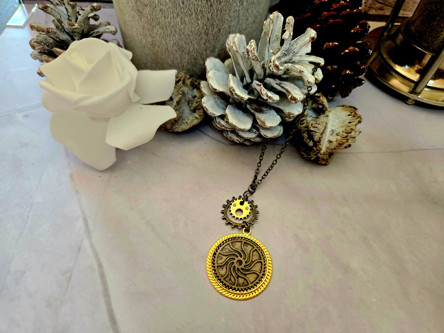 Steampunk Sun Gear Pendant Necklace: Vintage Clockwork Jewelry